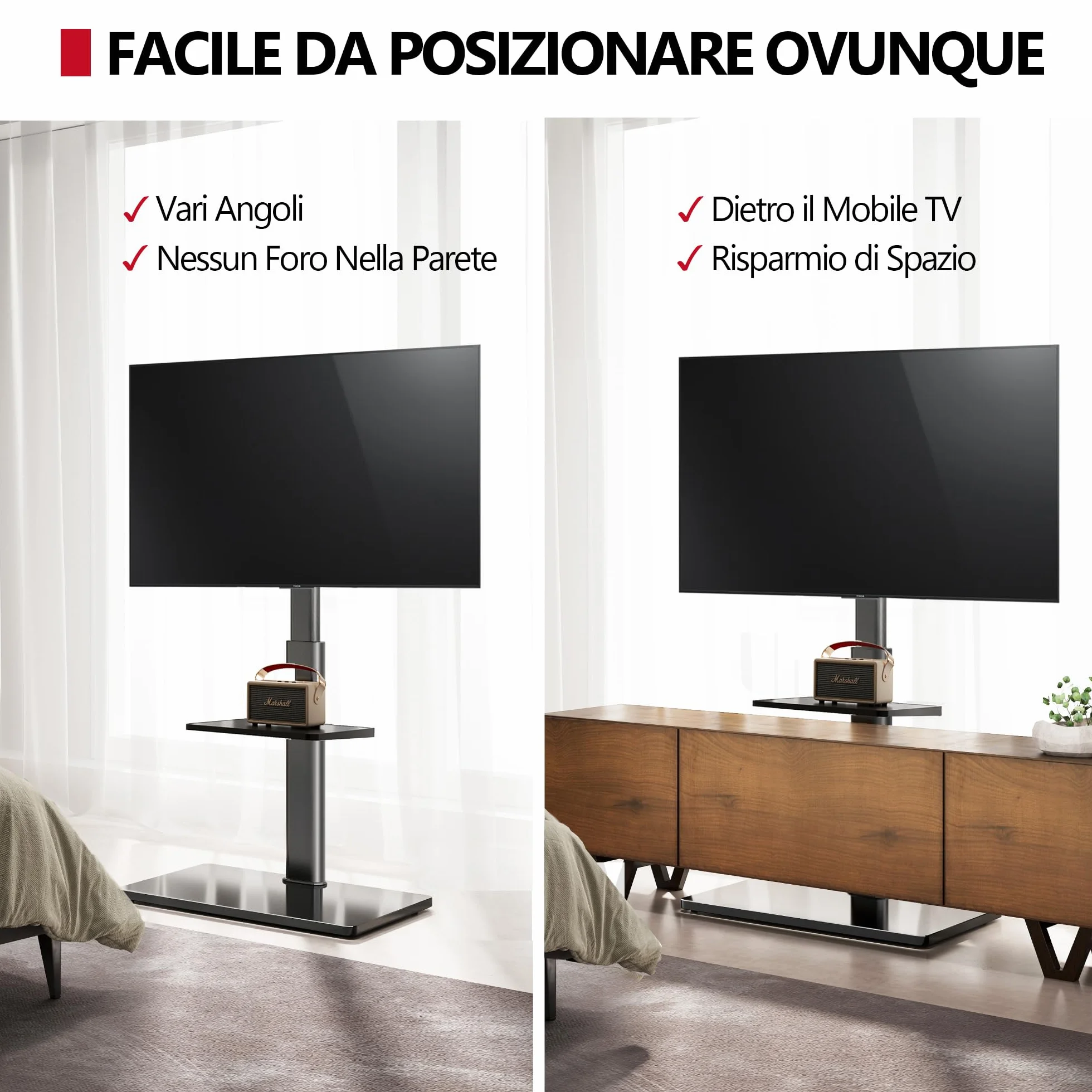 AOKCOS Supporto TV da Pavimento Inclinabile per 32-55-70 Pollici, Girevole & Altezza Regolabile, VESA 400x400mm 40kg