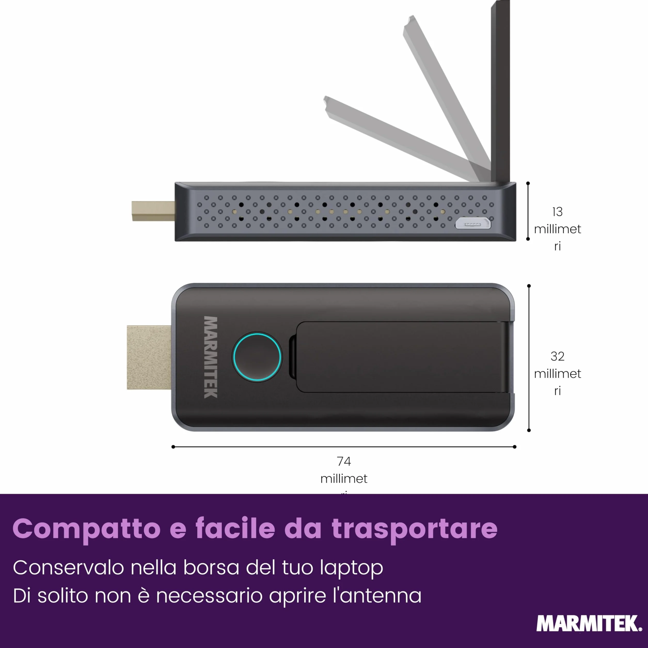 Wireless HDMI Extender 1080p – Marmitek Stream S1 Pro – Trasmettitore Ricevitore HDMI Wireless – Plug & Play senza Wi‑Fi/software – Compatibile USB‑C – fino a 20 m, bassa latenza – Presentazione –
