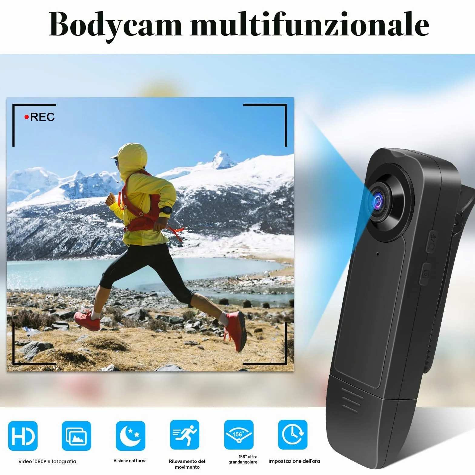Bodycam HD 1080P , Piccola Telecamera Spia , Bodycam con Audio e Video Mini Fotocamera per il Corpo con Visione Notturna e Rilevamento del Movimento Per Sicurezza, Guardia ( con Memoria da 32 GB)