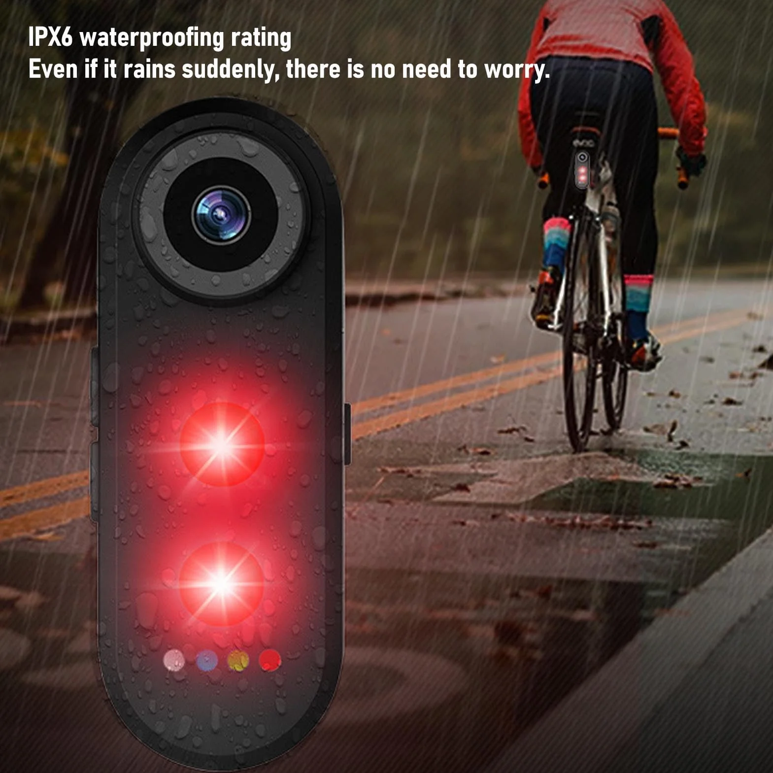 Camera da Ciclismo 1080p con Luce di Coda, Telecamera Posteriore in Bicicletta 1080p, Angolo di 140 ° Largo, IPX6, Registrazione del Loop, Supporto per App, per Montagna, Bici (64G)