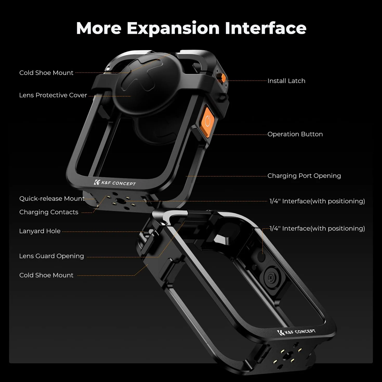 K&F CONCEPT Gabbia Metallica Compatibile con DJI Osmo 360 | Custodia Protettiva in Alluminio | Include Coprilenti in Silicone, Telaio con 2 Attacchi a Freddo e Contatti di Ricarica