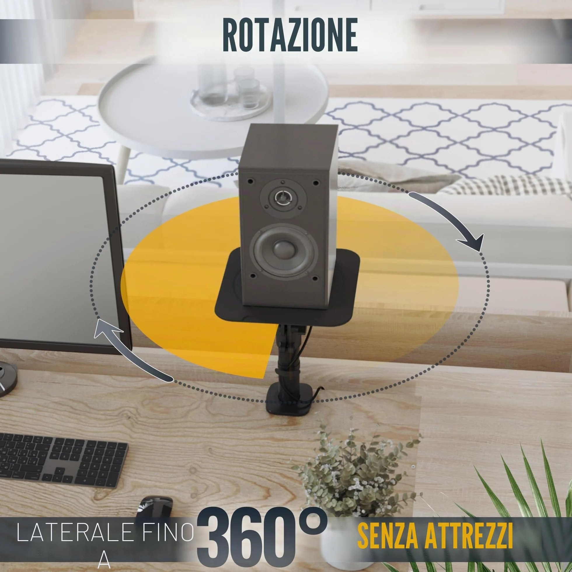 RICOO Supporti da Tavolo per Casse Universale LH069-C Supporto Altoparlanti Nero per Home Cinema PC e Studio Inclinabile +/-15° Carico fino a 15 kg Set da 2, Nero