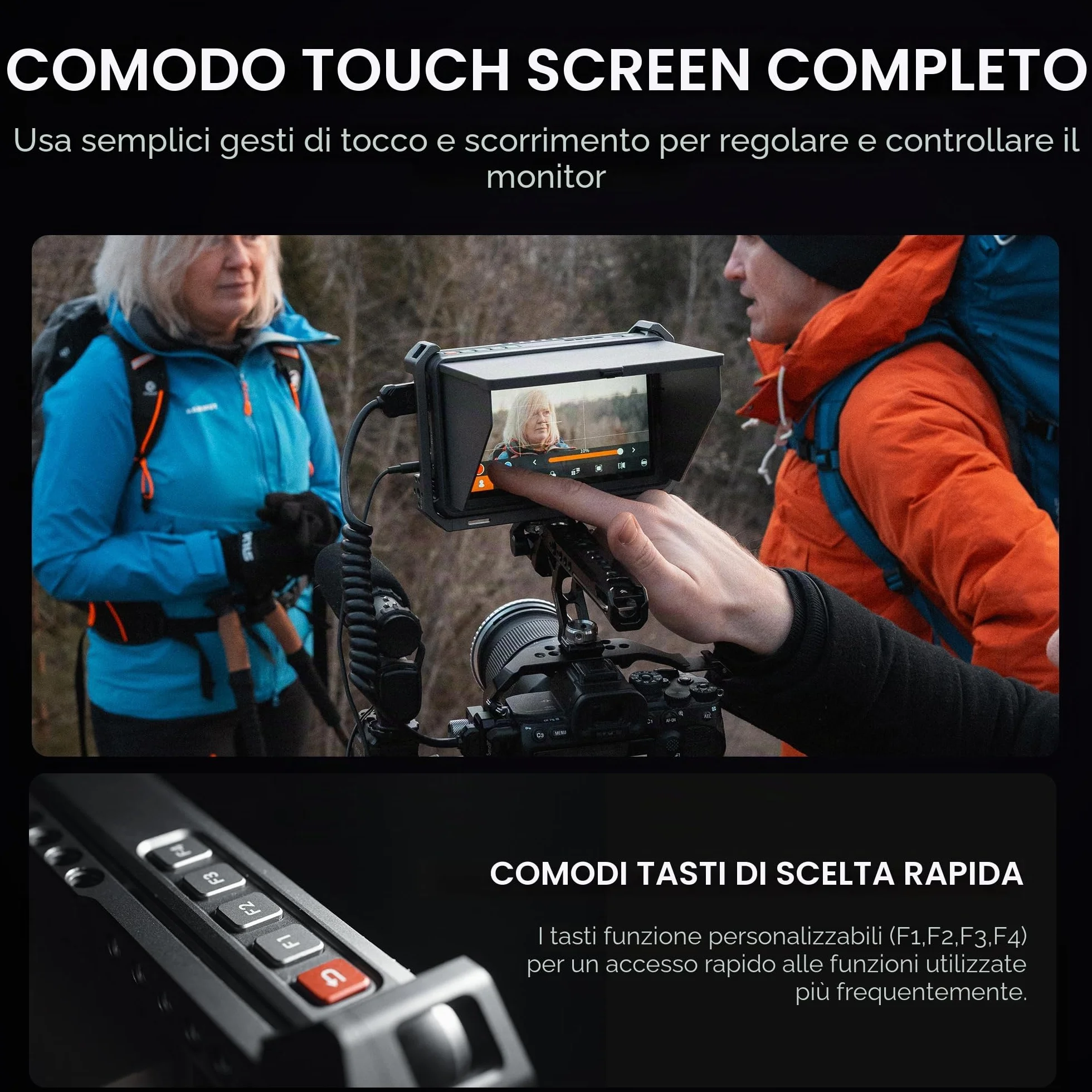 VILTROX DC-X2 Monitor da Campo per Fotocamera 2000 Nits 6" HDR Touchscreen DSLR Camera Monitor con1920x1080 IPS 4K HDMI Loop in/Out Forma d'onda LUT 3D Video Peaking Focus Assist Batteria Paraluce