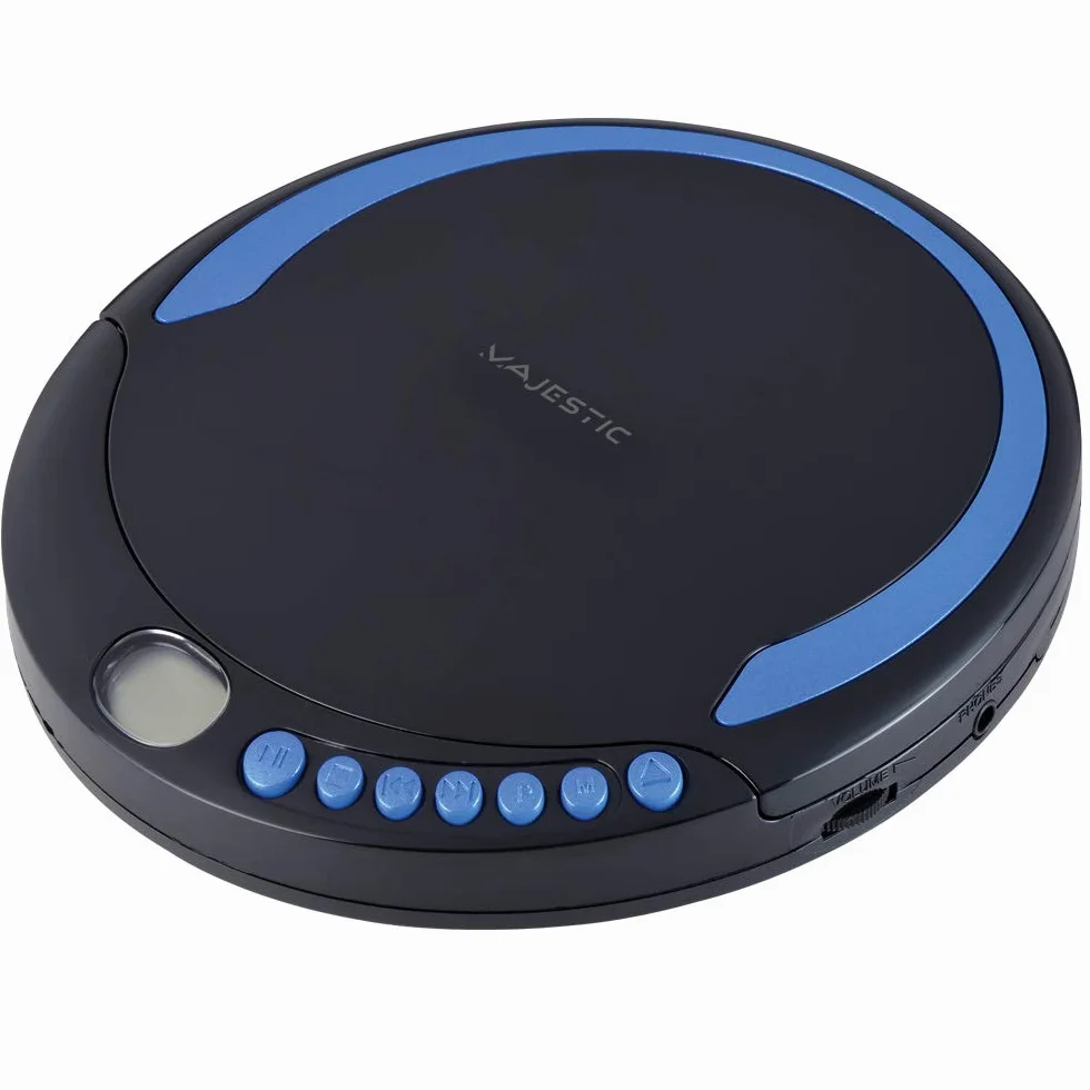 New Majestic DM 1550 MP3 - Lettore CD/MP3 Portatile con Funzione Antishock, Presa Cuffie, Auricolari Inclusi, Nero Blu
