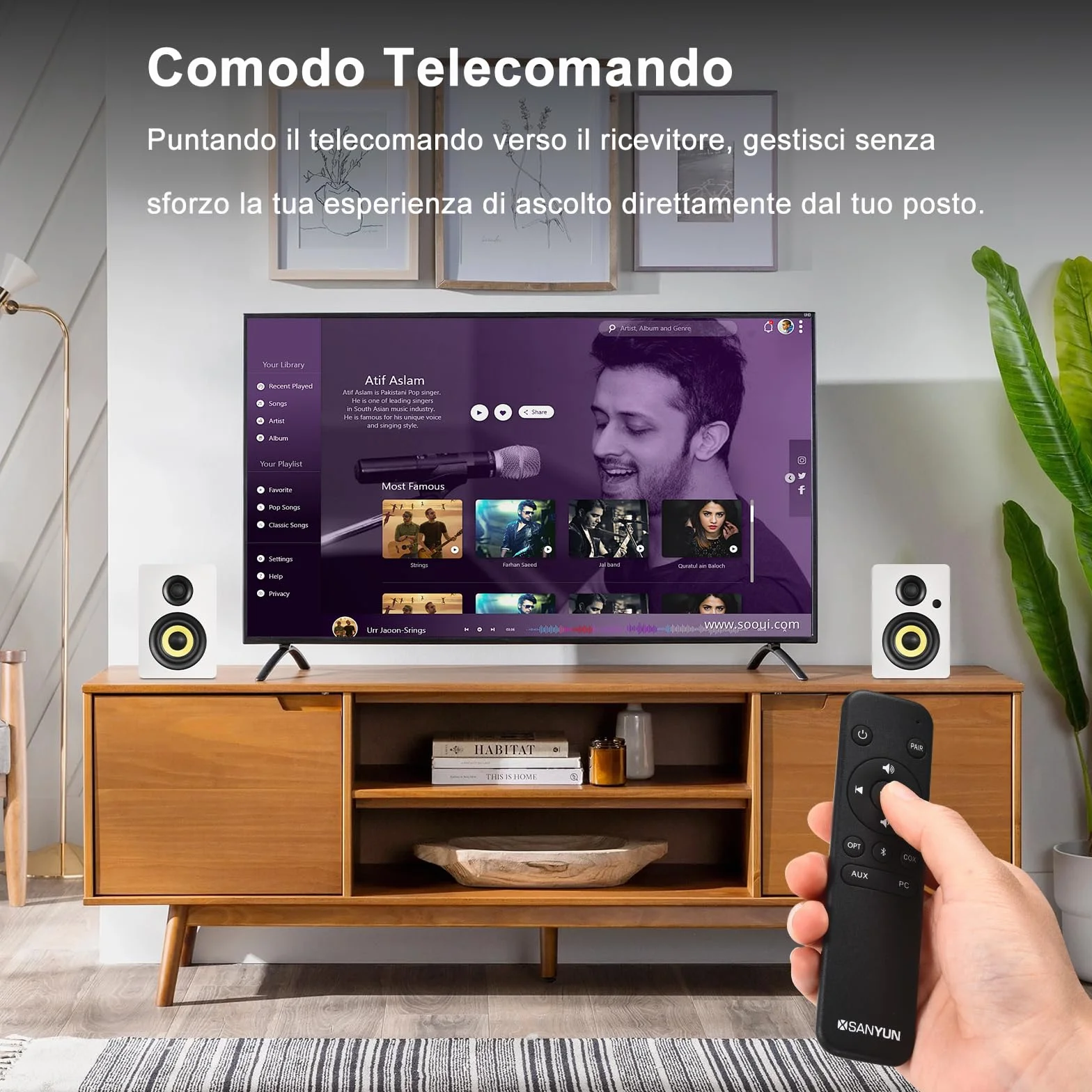 Sanyun SW206 80W Casse Attive da Libreria a Doppia Modalità, Monitor Studio 4" & HiFi, Campo Sonoro 3D Migliorato, Ingresso Bilanciato TRS 6,35mm, BT 5.4, Ottico/Coassiale/Aux/USB DAC 24bit, Bianco