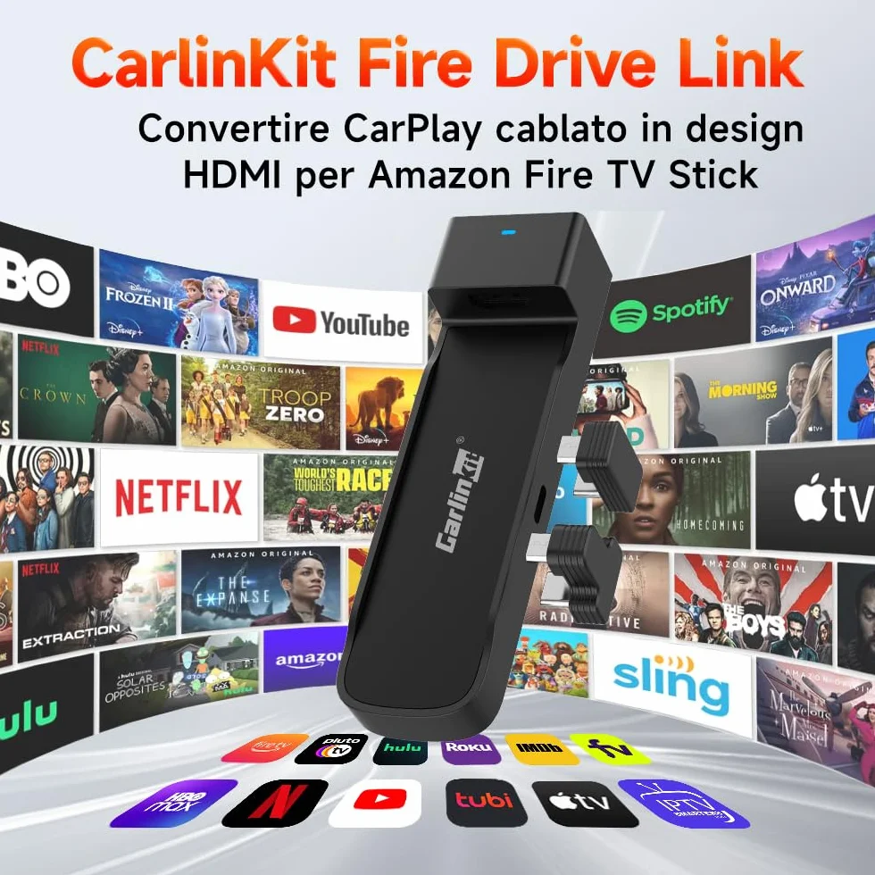 Carlinkit 2026 Adattatore HDMI FireDrive Link Auto - Convertitore per Fire TV Stick & Gaming, Trasmissione Video HD 1080p, Plug & Play, Compatibile con CarPlay Cablato e Dispositivi Fire TV Stick