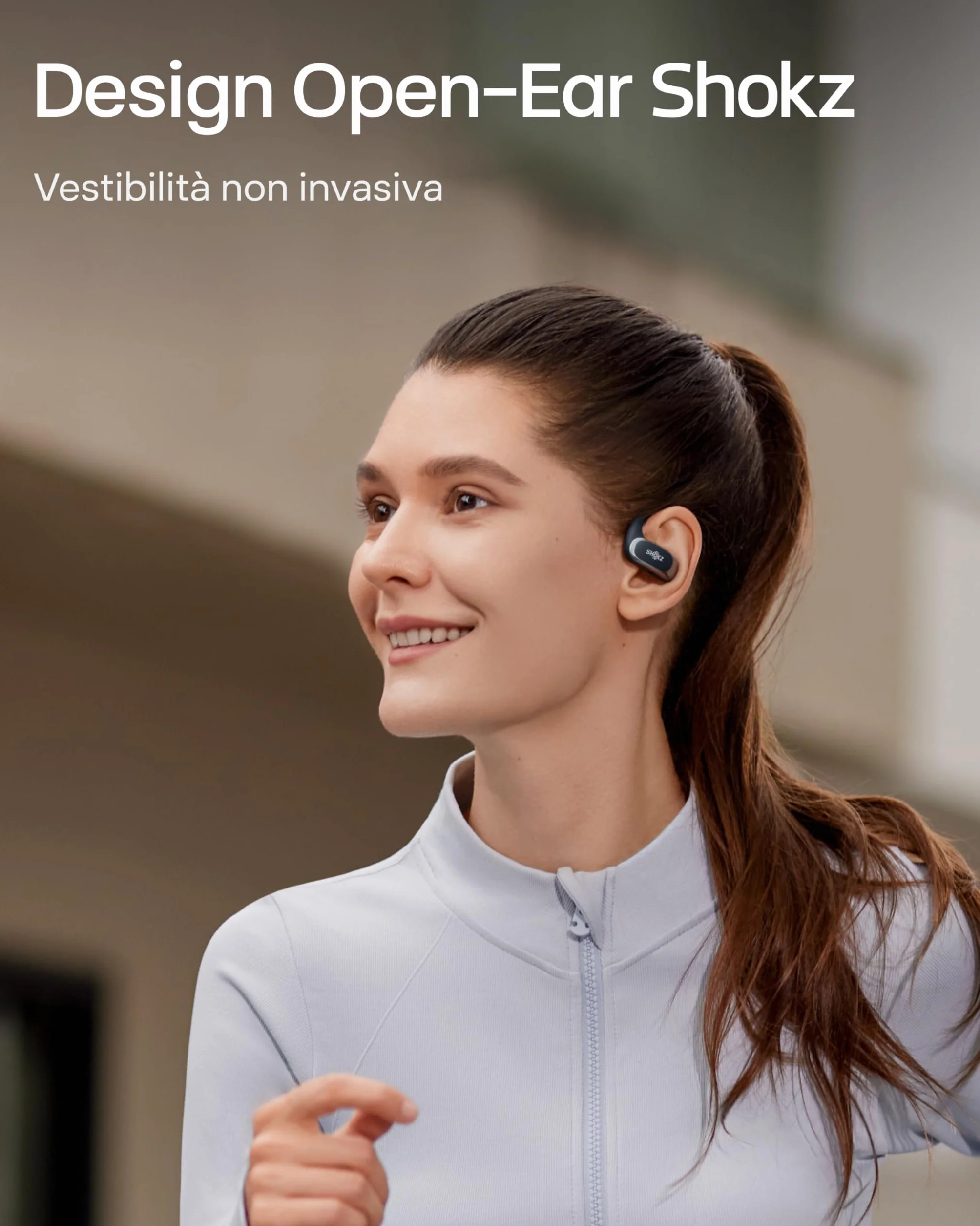 SHOKZ Cuffie Open-Ear OpenFit Air, auricolari Bluetooth wireless con microfono, con gancio auricolare Air, ricarica rapida, 28 ore di riproduzione, resistenza all'acqua IP54 per l'allenamento, Nero