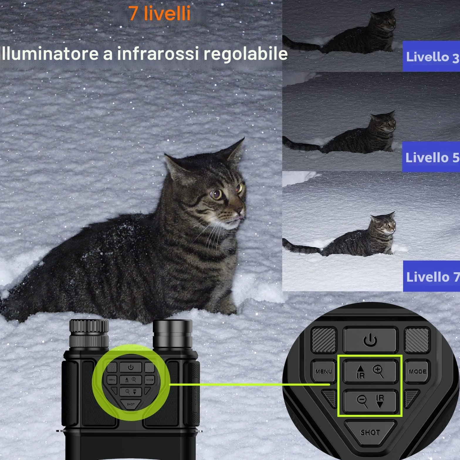 Binocolo Visione Notturna, 32 GB Scheda di Memoria Visore Notturno 3" TFT 8X Digitale Zoom 7-LIVELLI Infrarossi Vista 300M al 100% Buio per la Caccia Osservazione Uccelli e Campeggio