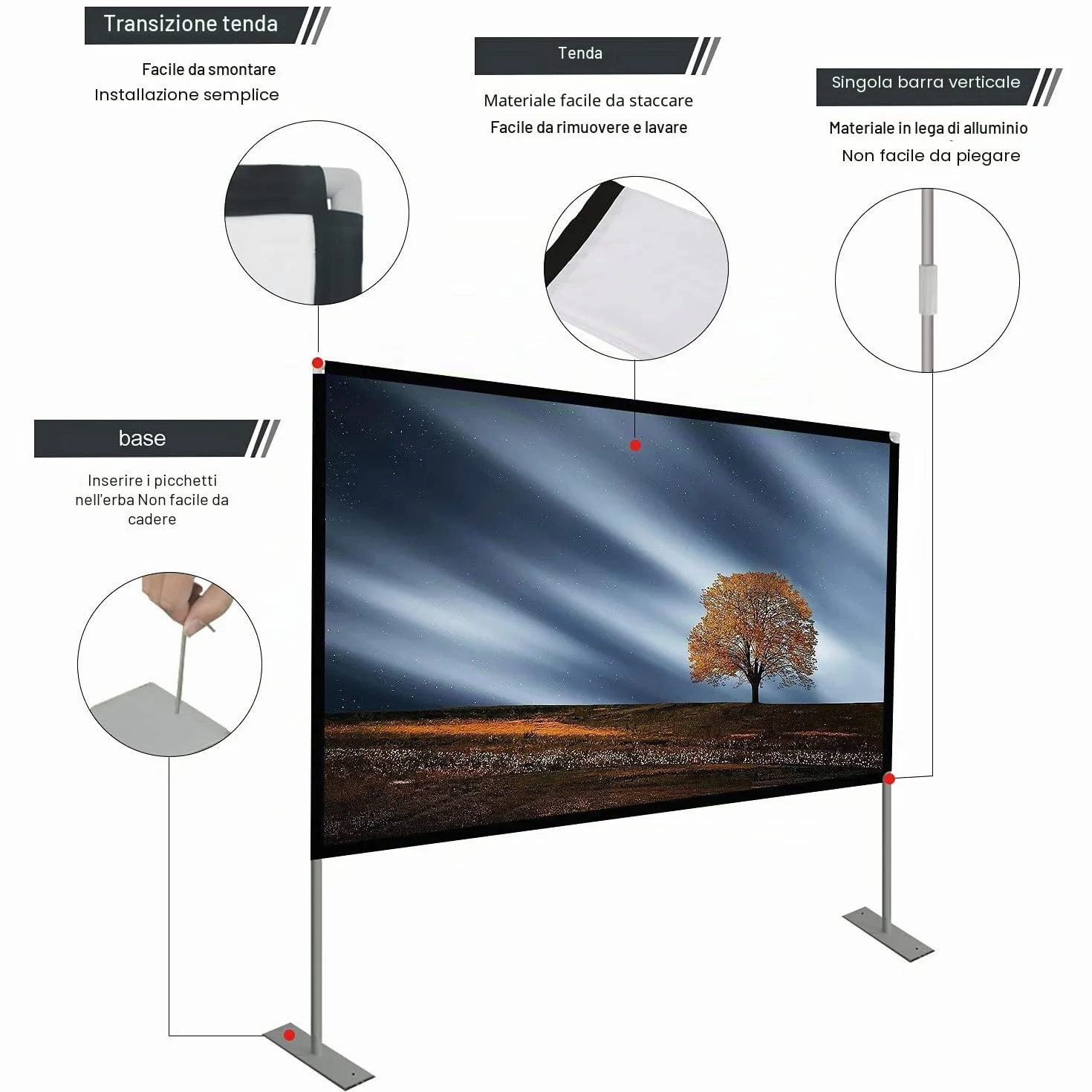 Schermo per Proiettore con Supporto 80" 16: 9 Schermo Portatile Una Scelta Perfetta per Teatro Domestico il Cinema All'aperto e Altre Attività di Intrattenimento