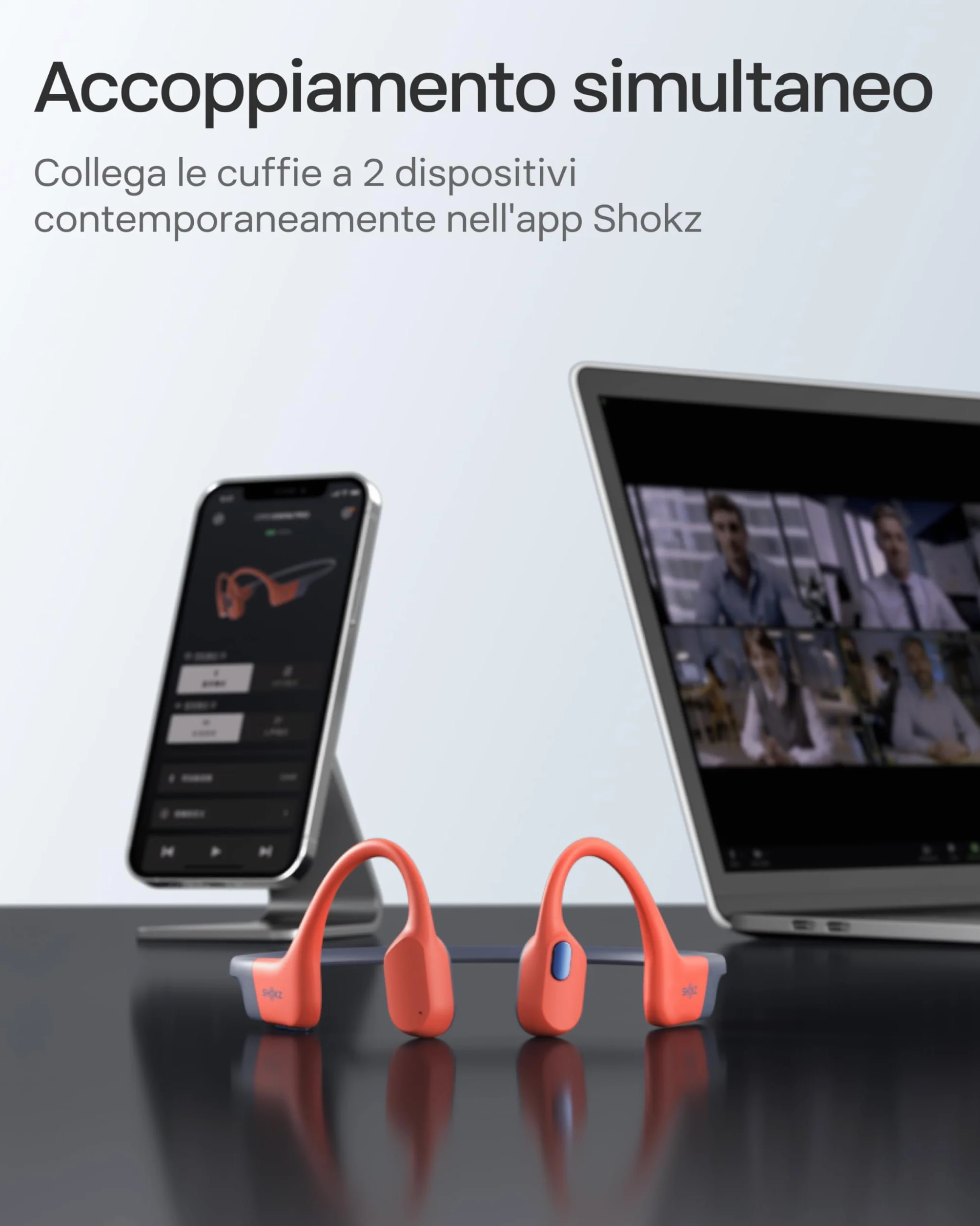 SHOKZ Cuffie sport a conduzione ossea OpenSwim Pro, auricolari wireless Open-Ear impermeabili IP68 con Bluetooth 5.4, 32 GB storage MP3, micr. con canc. rumore, 9 ore ripr. per corsa e nuoto, Rosso