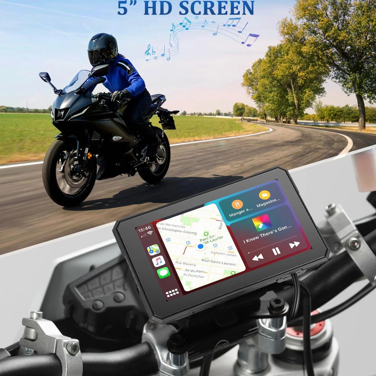 5 Pollici Navigatore Moto con Wireless CarPlay e Android Auto, Impermeabile IP67, Monitoraggio Della Pressione Dei Pneumatici, Navigazione GPS e Controllo Vocale - per Tutte le Motociclette