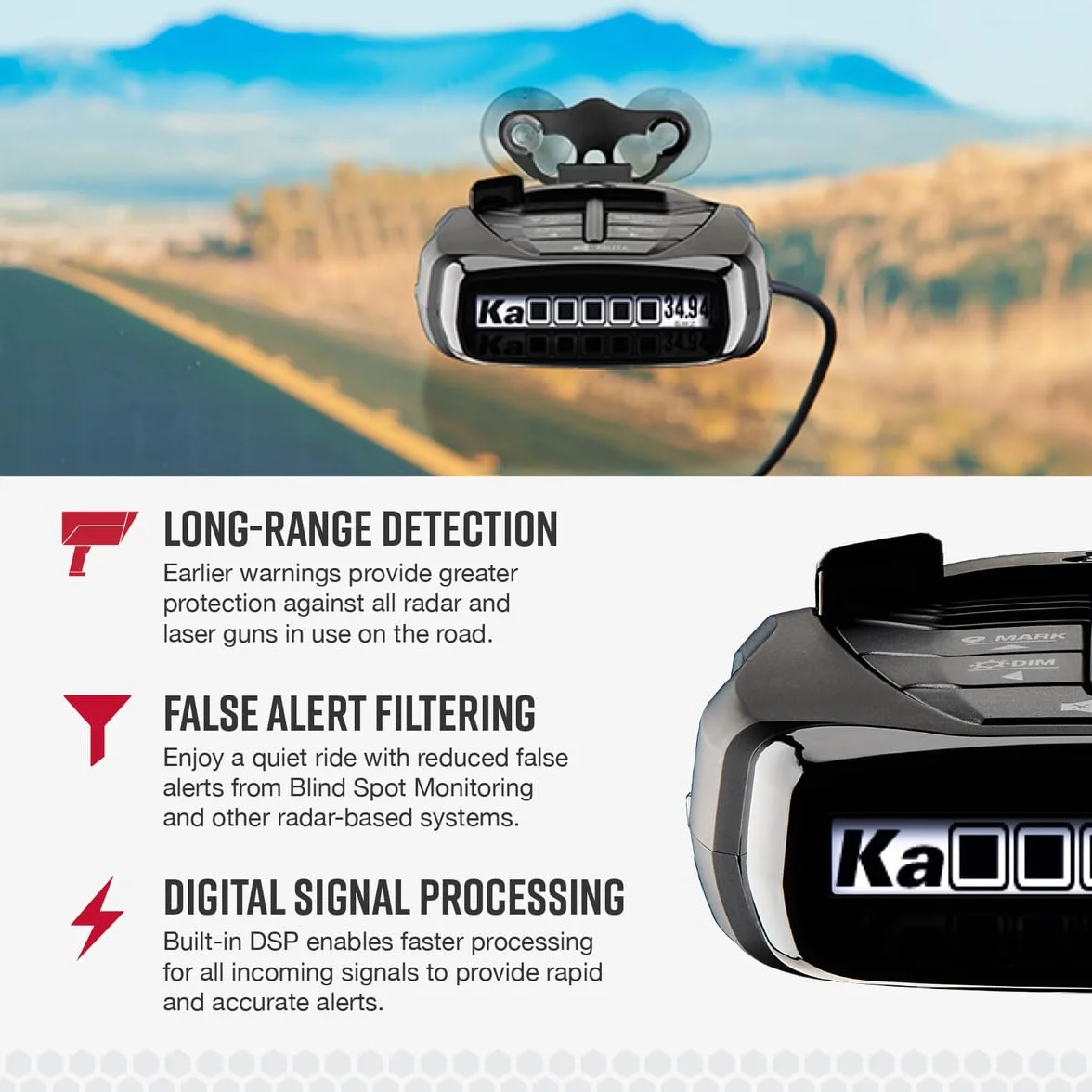 Cobra RAD 480i Laser Radar Detector – Long Range Detection, Bluetooth, iRadar App, LaserEye Front and Rear Detection, Next Gen IVT Filtering, Black