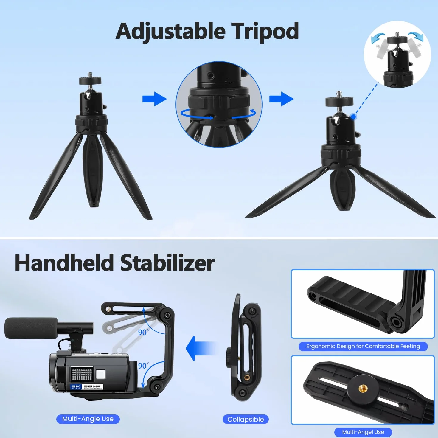 Camcorder 5K 56MP Videocamera YouTube Kit Completo, Visione Notturna WiFi Webcam, zoom digitale 16X, Schermo Tattile 3" 270°, Camera Vlog con scheda SD da 64GB, Treppiede, Microfono, 2 Batterie
