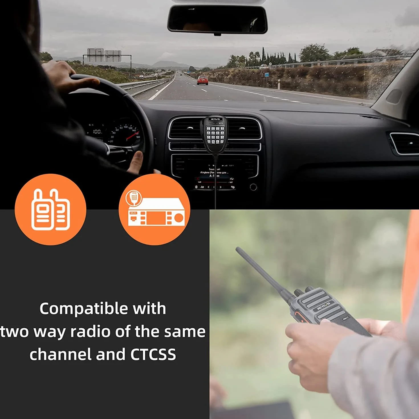Retevis RA25 Mobile Ricetrasmettitore, Doppio Monitor Dual Band, 5W/20W,500 Canali,5 Toni/2 Toni/DTMF, Display TFT da Mini Mobile Radio(1 Pezzo, Nero)