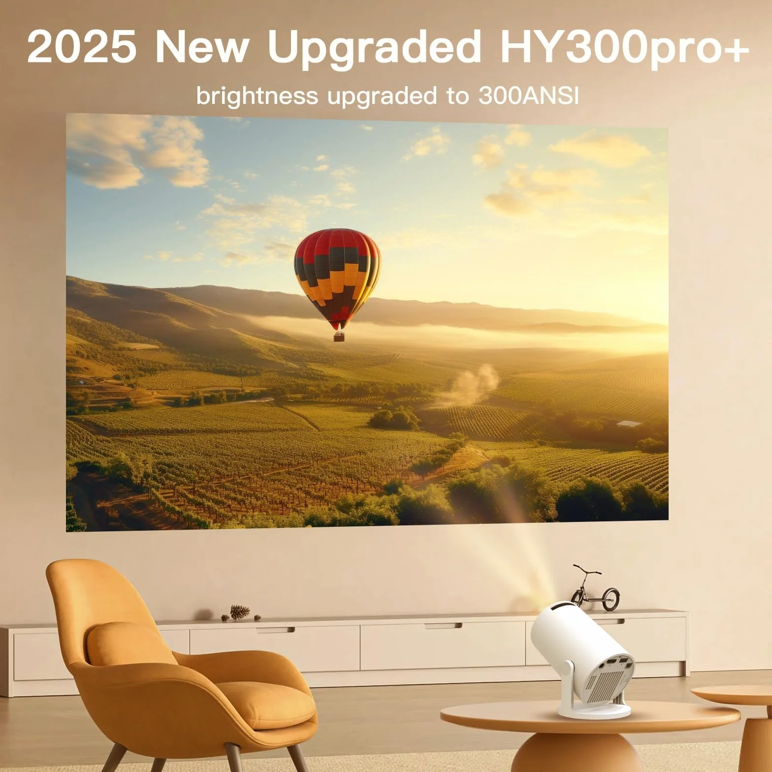 Mini Proiettore con WiFi e Bluetooth Integrato, Android 14, Supporto 1080P 4K, Proiettore Portatile, Rotazione 180°, Versione Aggiornata HY300 Pro+, per Uso Domestico ed Esterno LYNCAST