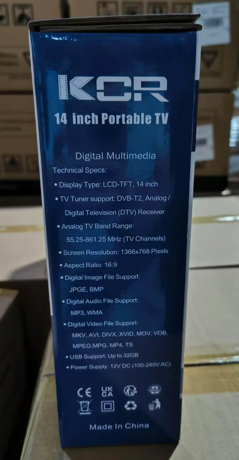 KCR 14 pollici LED HD TV con sintonizzatore digitale HDMI USB DC-12IN telecomando