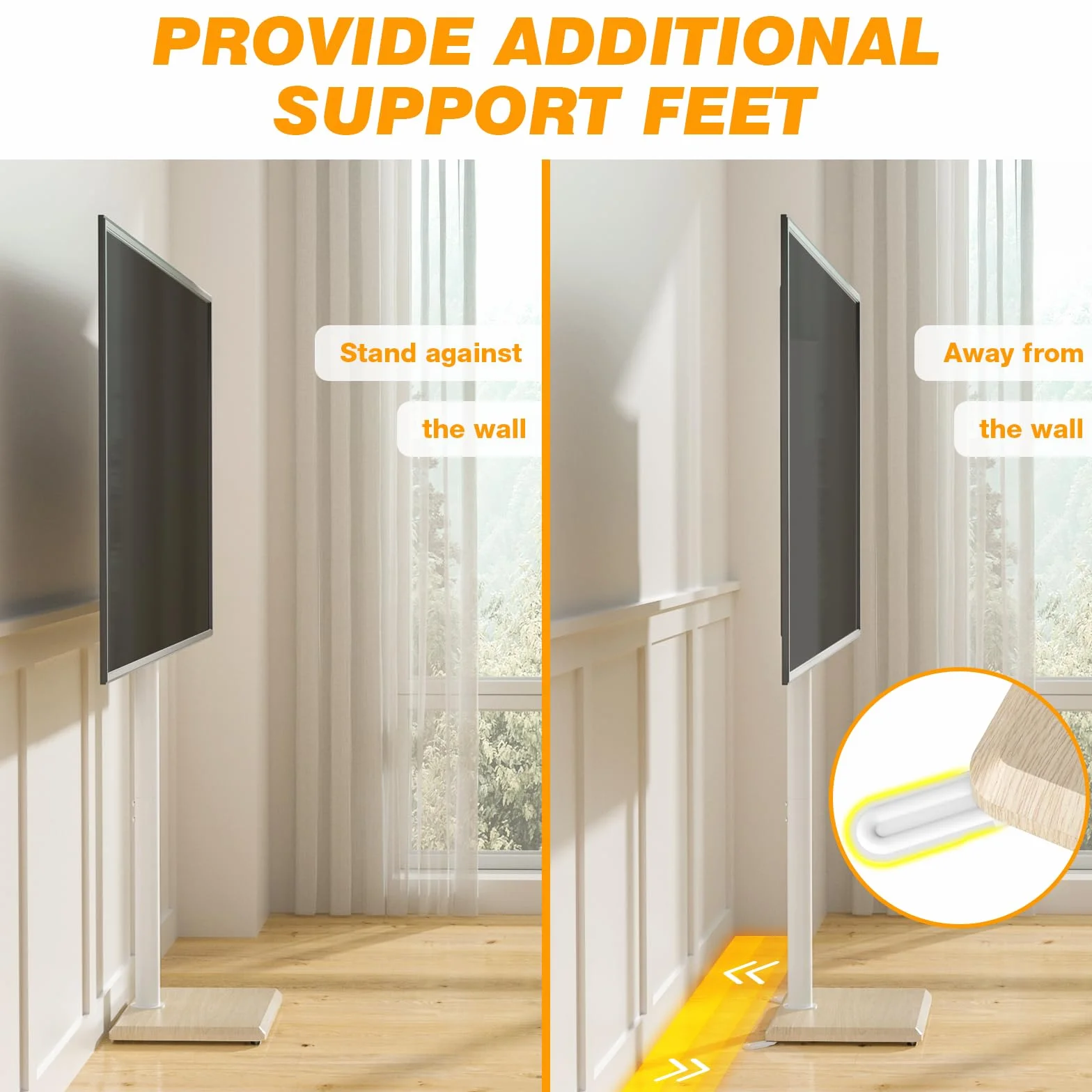 TVON Supporto da pavimento per TV da 32 a 60 pollici, alto con piedini di supporto, supporto angolare sottile per TV regolabile in altezza, supporto girevole per TV, max VESA 400 x 400 mm fino a 40 kg