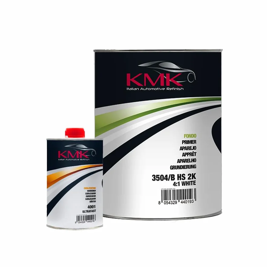 KMK Fondo BIANCO HS 2K 4:1 e catalizzatore ultrarapido 4 L di fondo e 1 L di catalizzatore | Kit Professionale per carrozzeria
