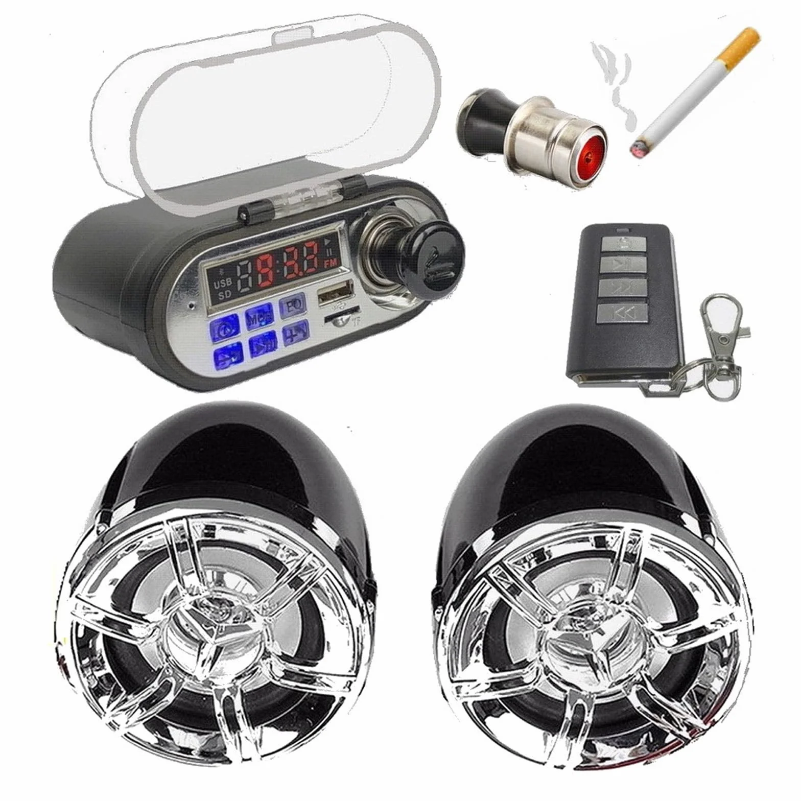 Kit Lettore Radio Bluetooth per Moto Altoparlante Stereo Audio Impermeabile Ricarica per Telefono Cellulare Allarme Antifurto Telecomando