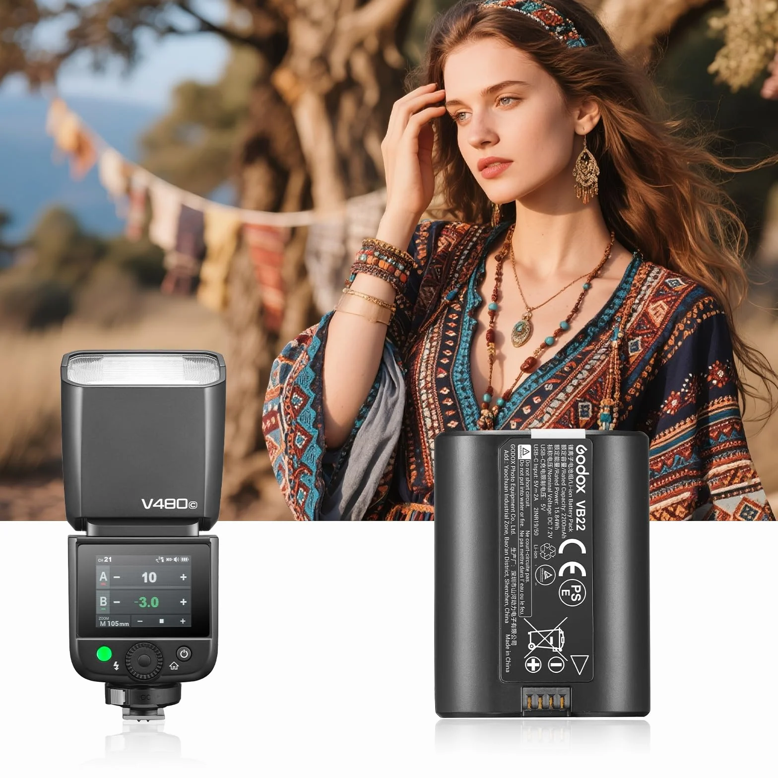Godox Batteria al Litio VB22 Battery 7,2 V 2200 mAh compatibile con Flash Fotocamera V480 V350
