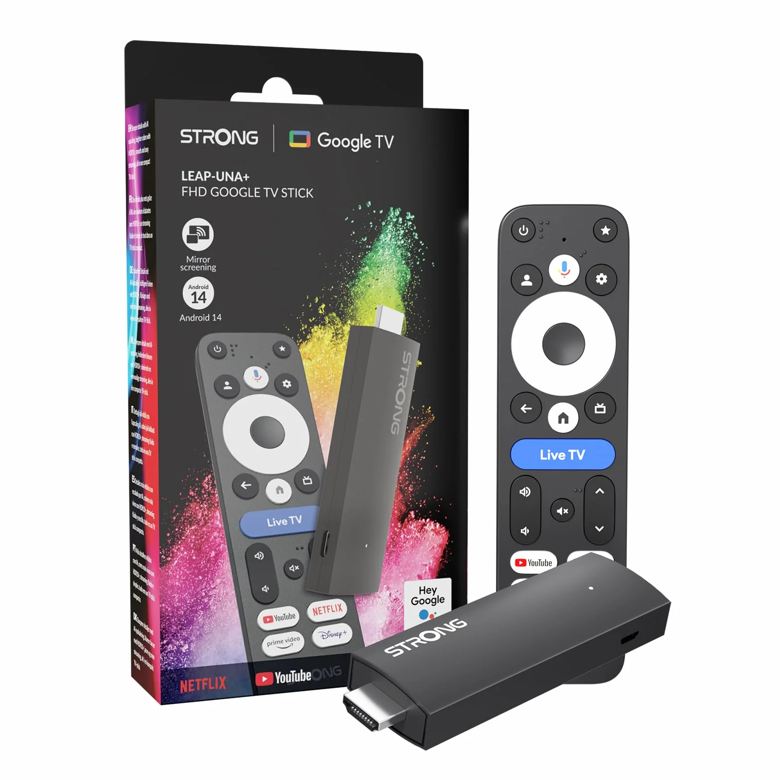 STRONG LEAP-UNA+ TV Stick con Android 14, 8GB Memoria, HDR10+, HLG, Controllo Vocale, Bluetooth 5, Dispositivo di Streaming per Aggiornamento FHD Smart TV