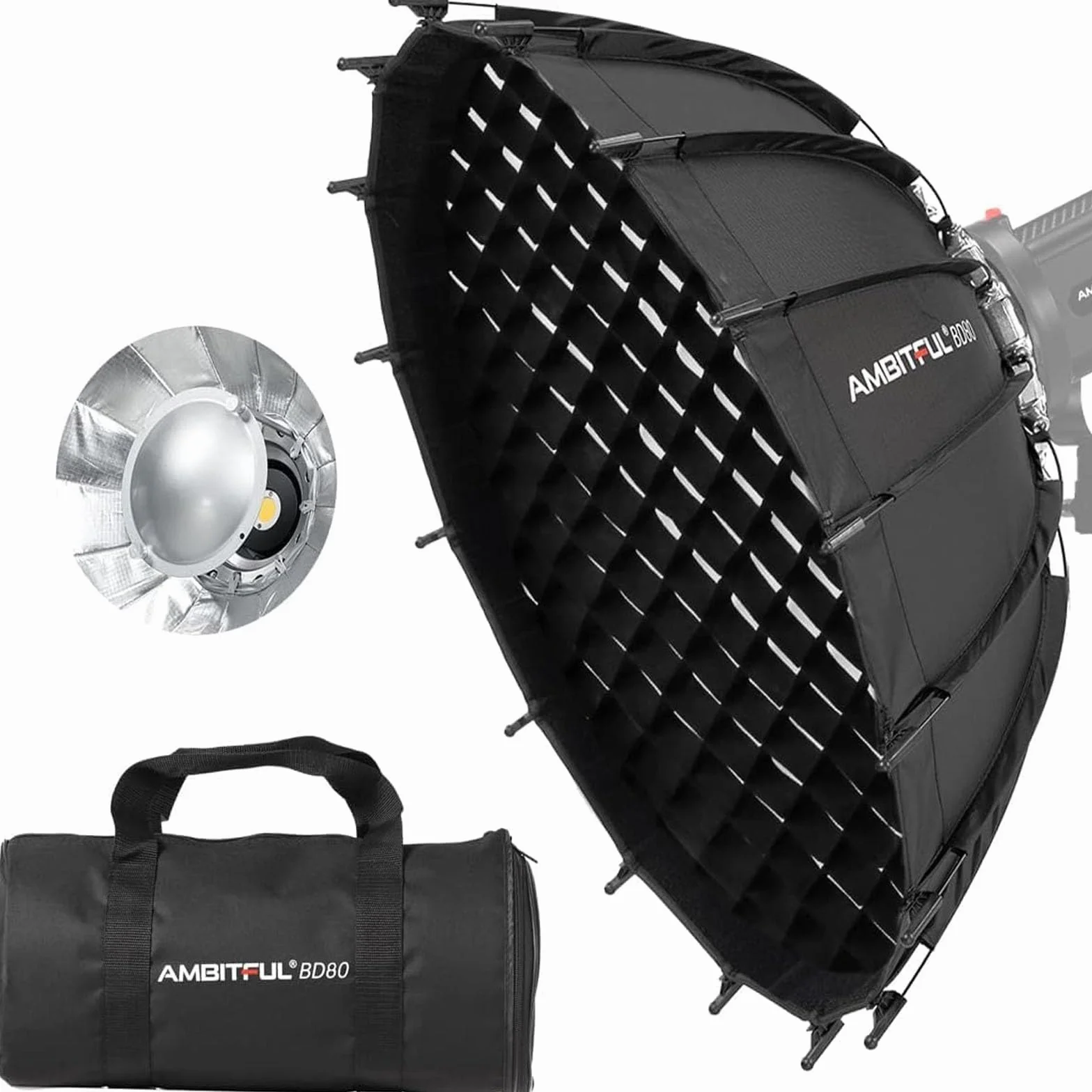 AMBITFUL 80 cm Studio Silver Wide Angle Beauty Dish Honeycomb Grid Bowens Mount for Photography Studio Flash Head and Monolight
