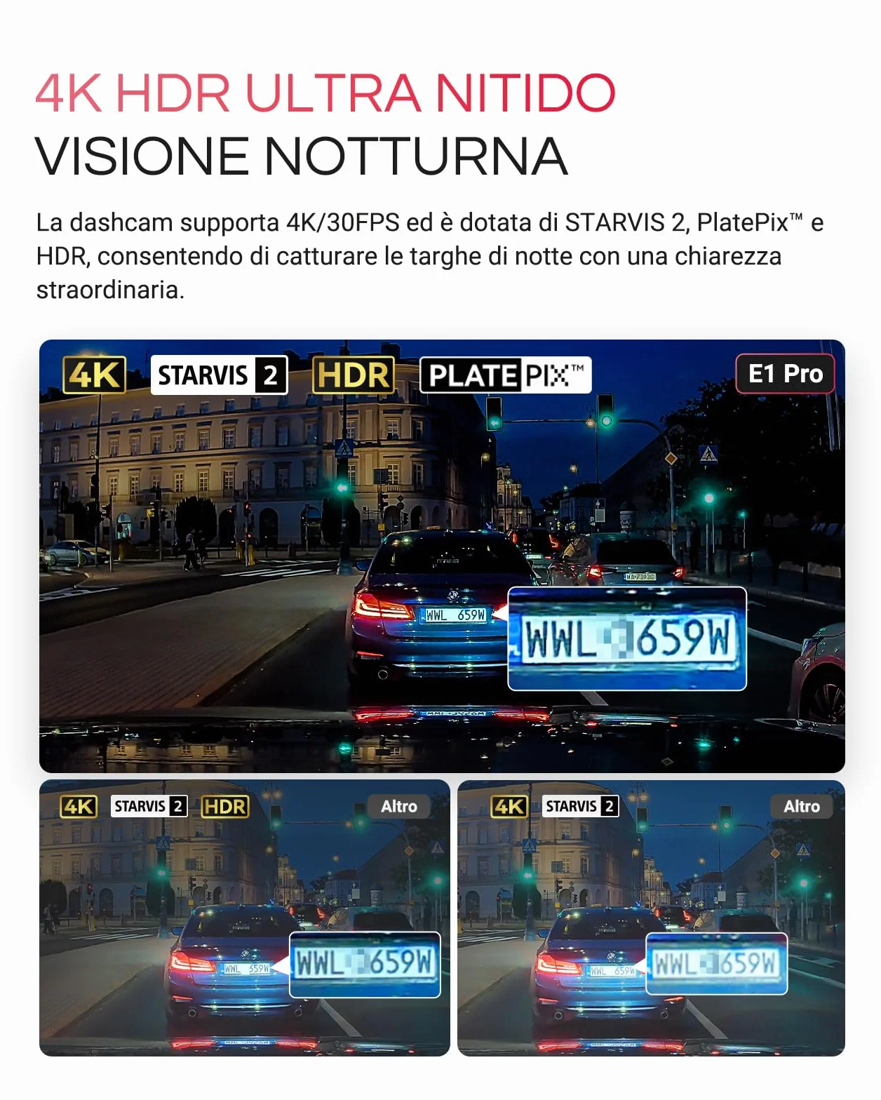 VANTRUE 4K HDR Dash Cam Auto E1 Pro 2160P Mini Dashcam, 5GHz WiFi GPS, STARVIS 2, CPL, Comandi Vocali e APP, Parcheggio 24/7 Telecamera auto, Visione Notturna 2.0, LTE Remoto Opzionale, 1.54”, Max 1TB