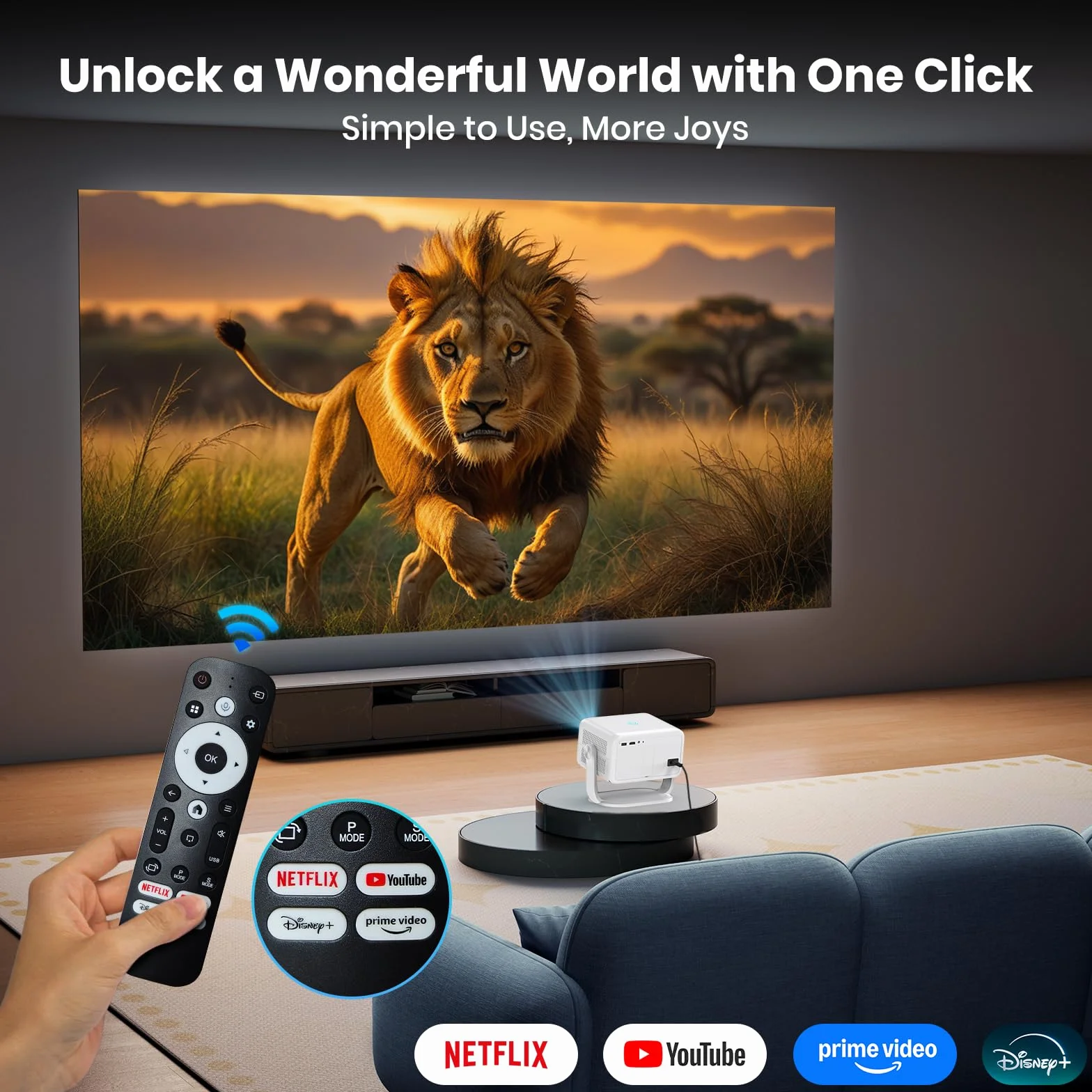4K Proiettore [Auto Focus/Base Girevole a 360°] Proiettore con Wifi e Bluetooth 1080P Nativo Proiettori One-Click Use YouTube/D+, Smart Home Outdoor Proiettori