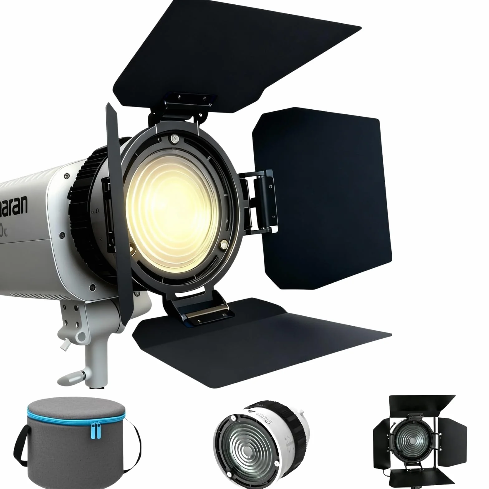 10X Lente Fresnel con Attacco Bowens e Alette a 4 Foglie, Fascio Regolabile 10°–45°, Zoom a Fuoco Posteriore per Luci COB ≤200W, Modellazione della Luce per Riprese Cinematografiche