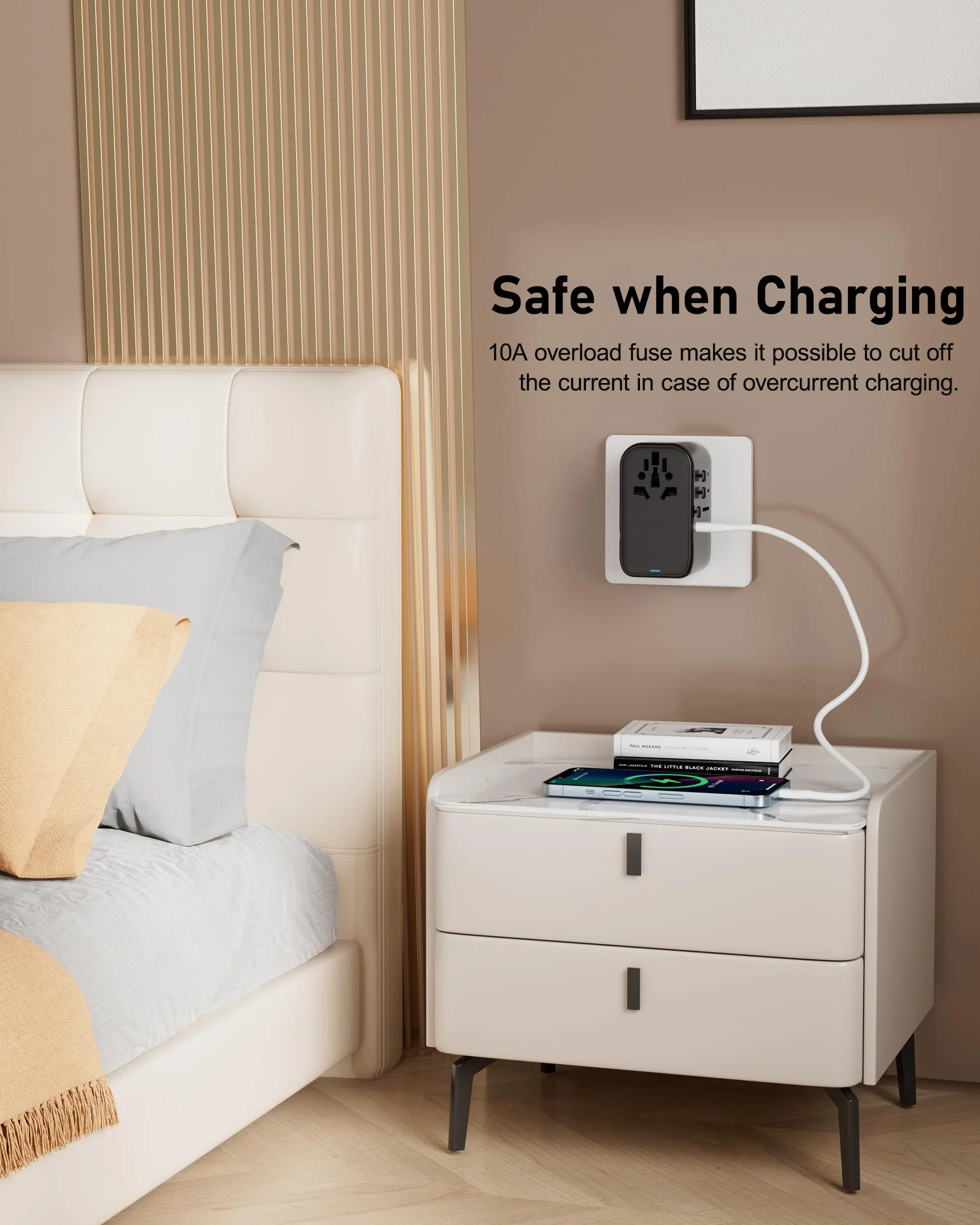 100W GaN Universal Travel Adapter International Power Adapter 5 USB 3 USB C Charging Ports European Travel Plug Adapter Worldwide