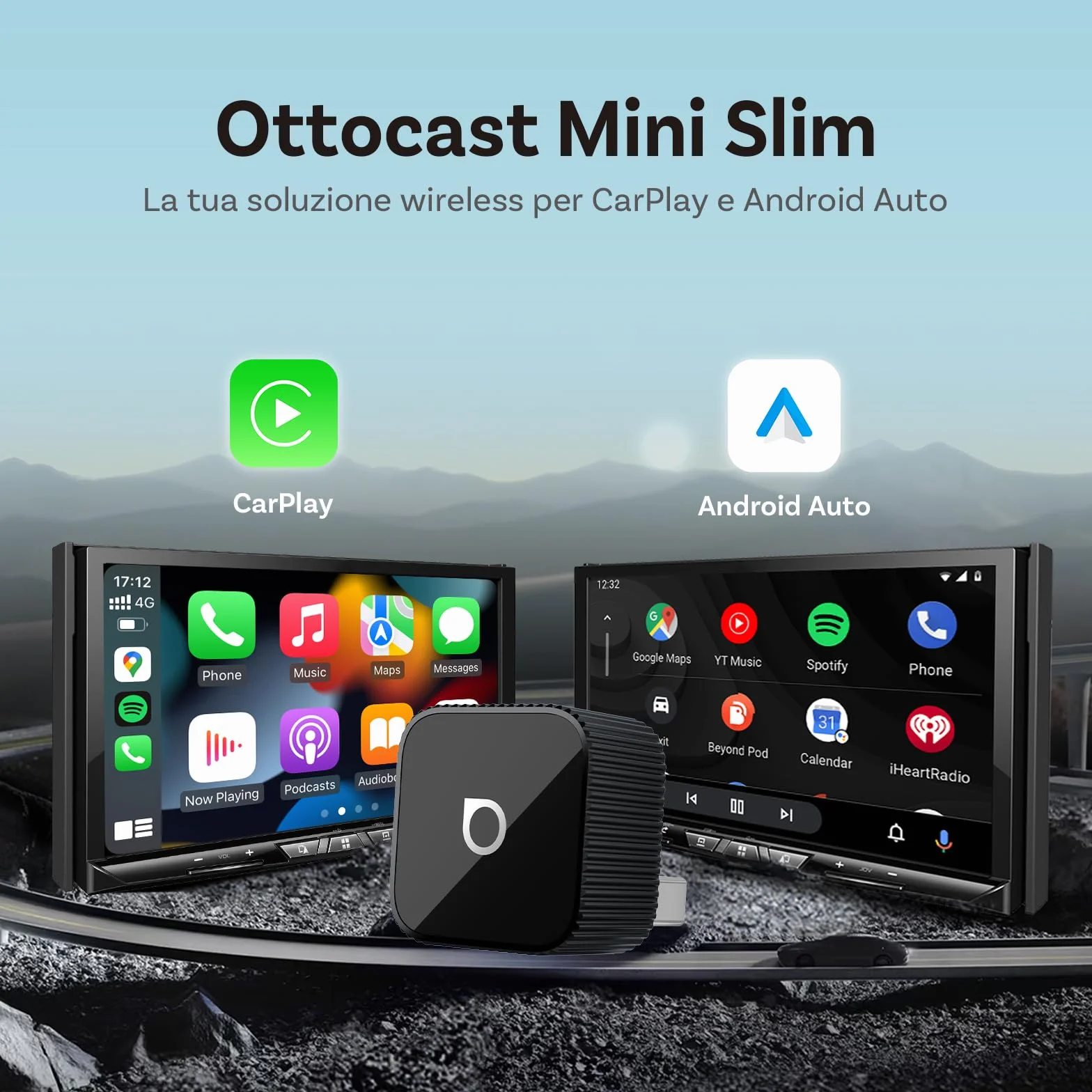 OTTOCAST (2026 Aggiornato) 2 in 1 Adattatore Wireless CarPlay & Android Auto, Mini Slim per iOS 10+ & Android 11+, Supporto Multi-Utente, Plug & Play, Connessione Veloce