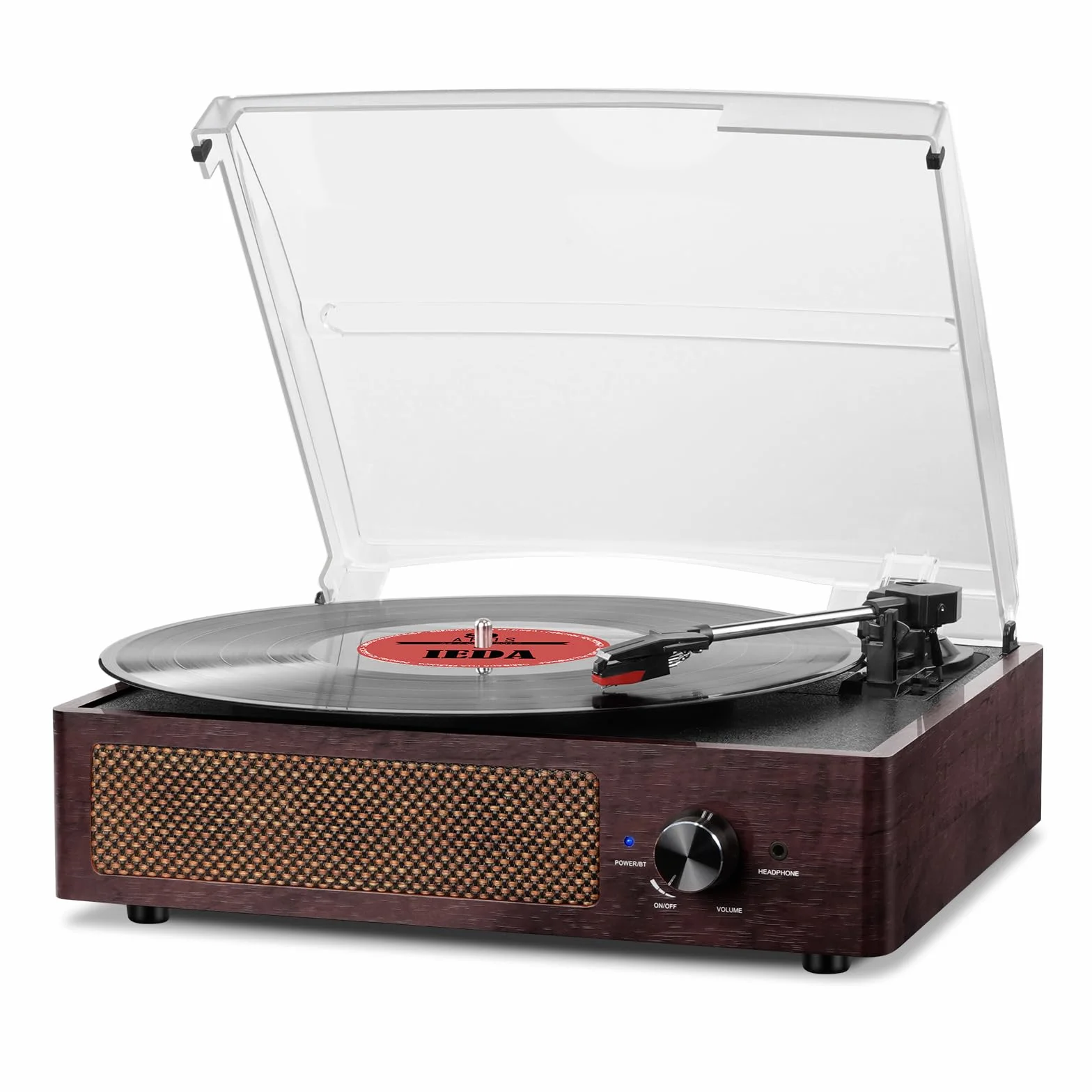 Giradischi Bluetooth Portatile a Tre Velocità (33 1/3, 45 E 78 Giri), Vintage Vinile Giradischi con Altoparlanti Stereo Integrati, supporta uscita RCA/Jack per cuffie Marrone