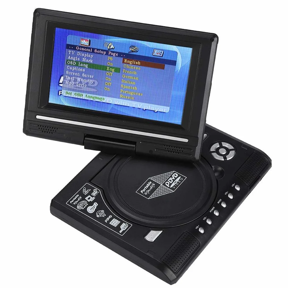 Lettore portatile, 7,8 Pollici Lettore DVD Portatile con 800 mAh Batteria Ricaricabile, 270 Gradi Display Rotante Supporto Schede SD e USB, Radio FM Lettore DVD per Auto per Viaggi. (EU)