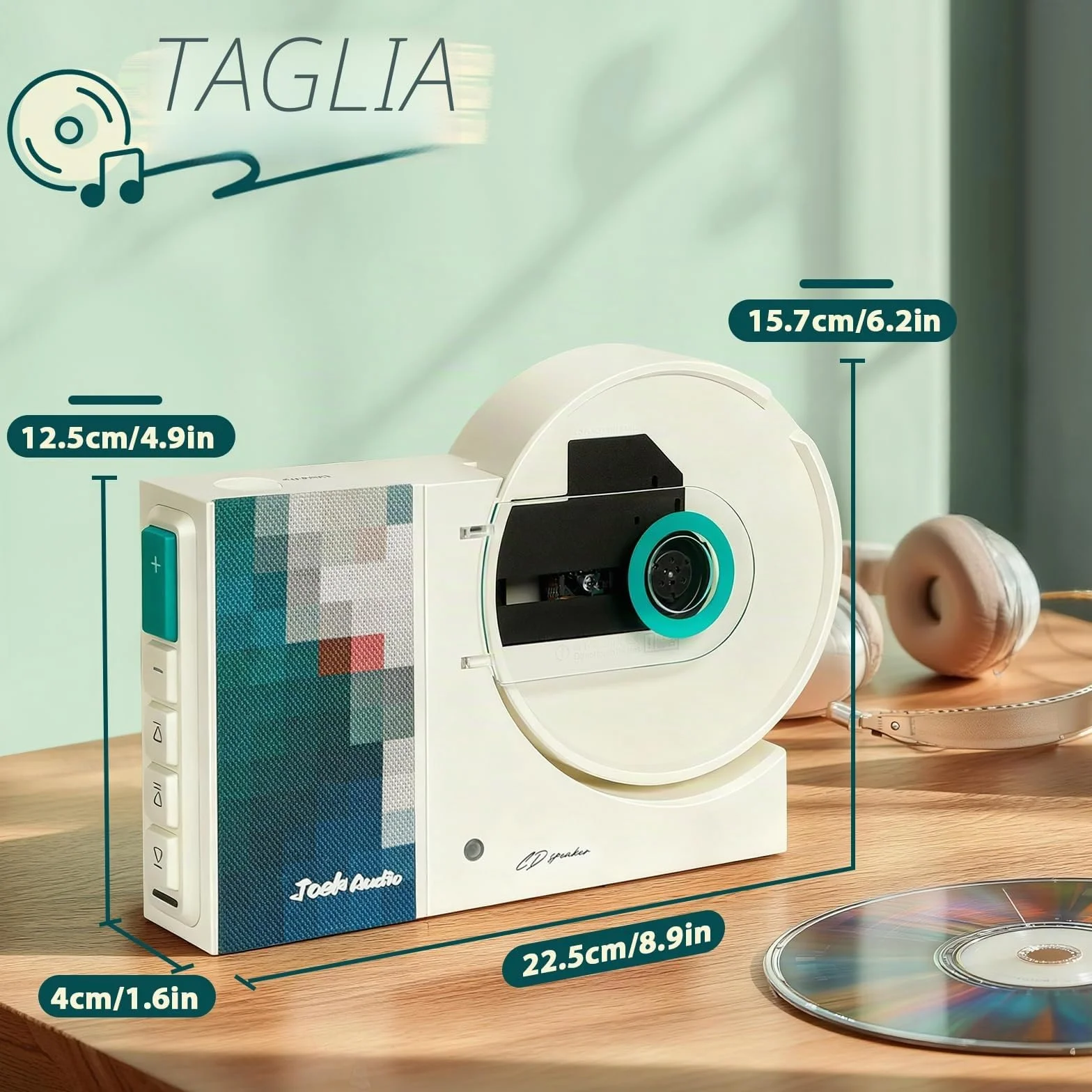Lettore CD Retrò Montabile a Parete con Bluetooth, USB, Ingresso AUX, Altoparlante Audio per la Casa, 4000mAh, con Telecomando per Decorazione Domestica (VERDE)