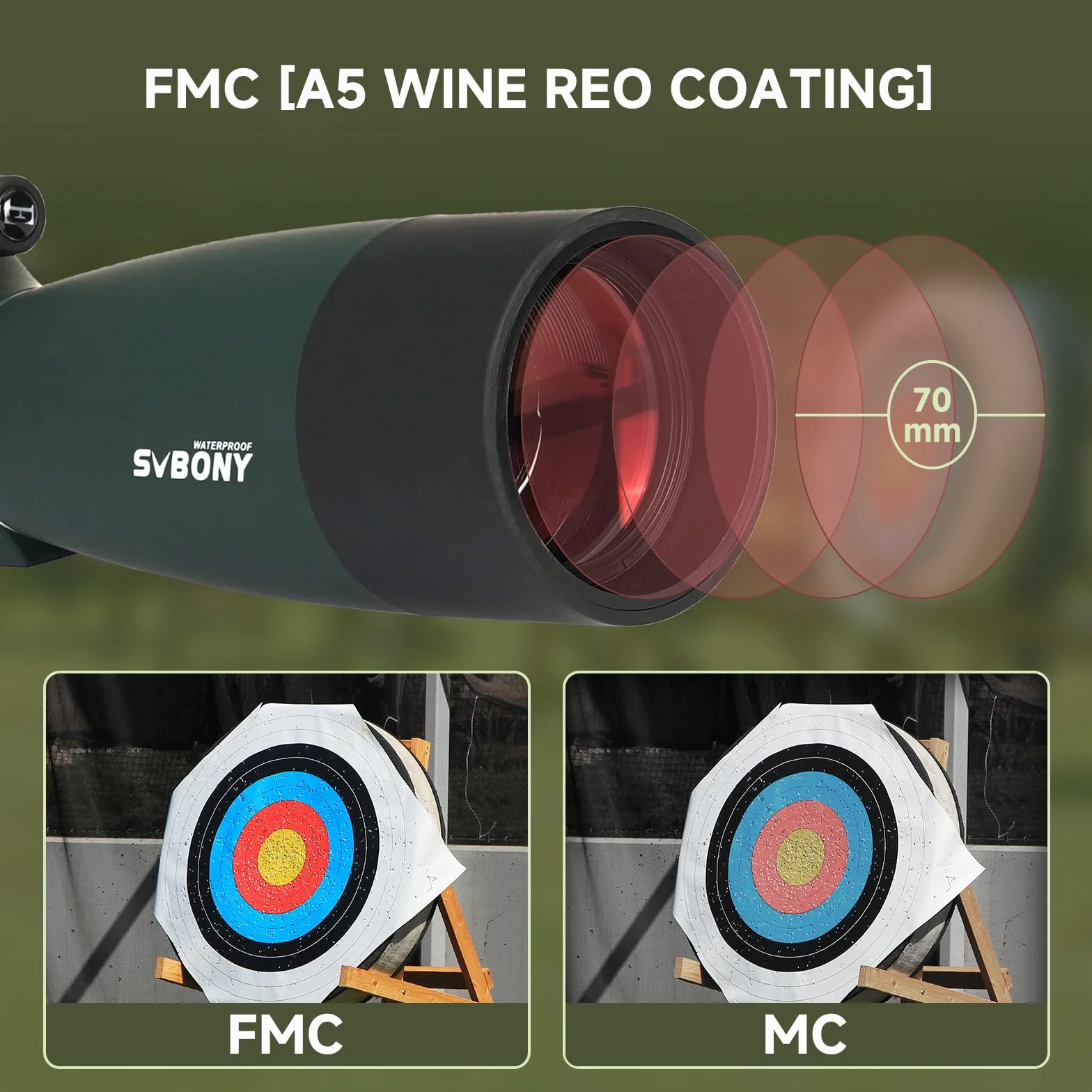 Svbony SV28PLUS Upgrade 25-75x70mm Cannocchiale, con SC002 WIFI Telecamera, BAK4 A5 Rosso Vino FMC Lenti Rivestimento, con Adattatore per Telefono Borsa per Treppiede, per Birdwatching Fotografia