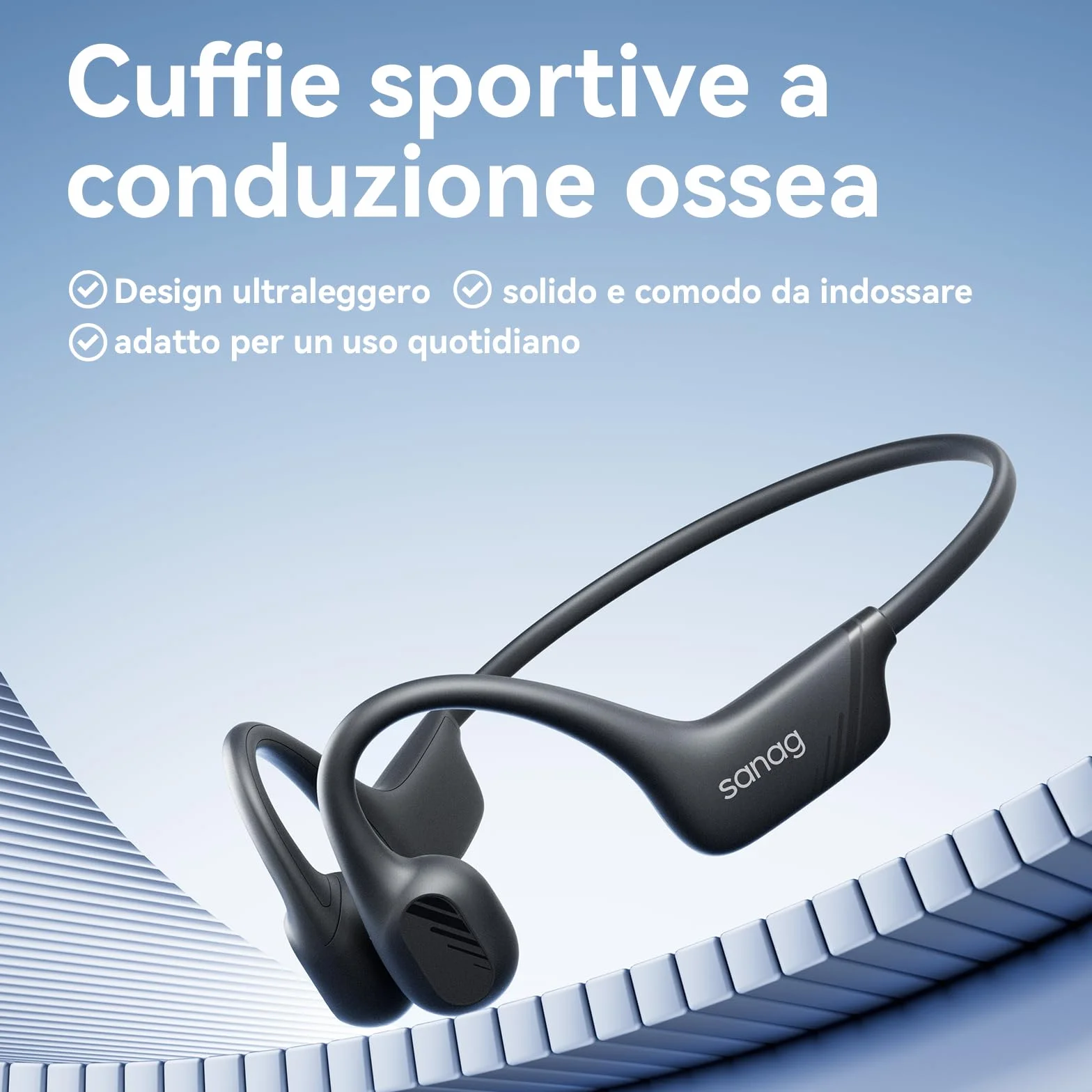 SANAG B21S Cuffie Conduzione Ossea, Open Ear Auricolari Wireless Bluetooth 5.4 con Impermeabili IPX5, Microfono, HiFi 5.4 Bassi, 10 Ore di Riproduzione per Corsa, Ciclismo, Sport (Blu)