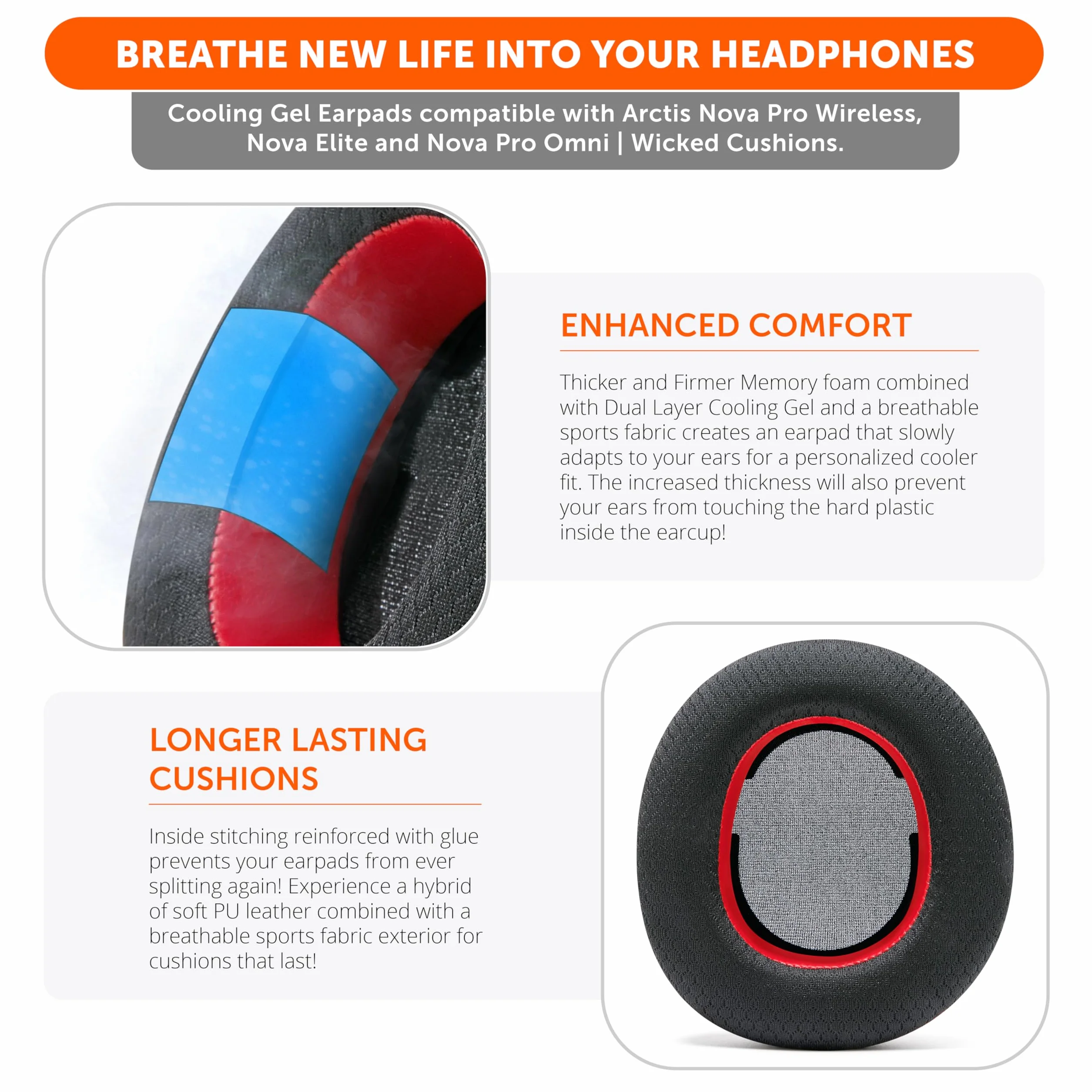 WC Freeze Nova Pro Wireless - Cuscinetti auricolari in gel rinfrescante per Arctis Nova Pro Wireless, Nova Elite e Nova Pro Omni (non compatibili con altri modelli), di Wicked Cushions | Red