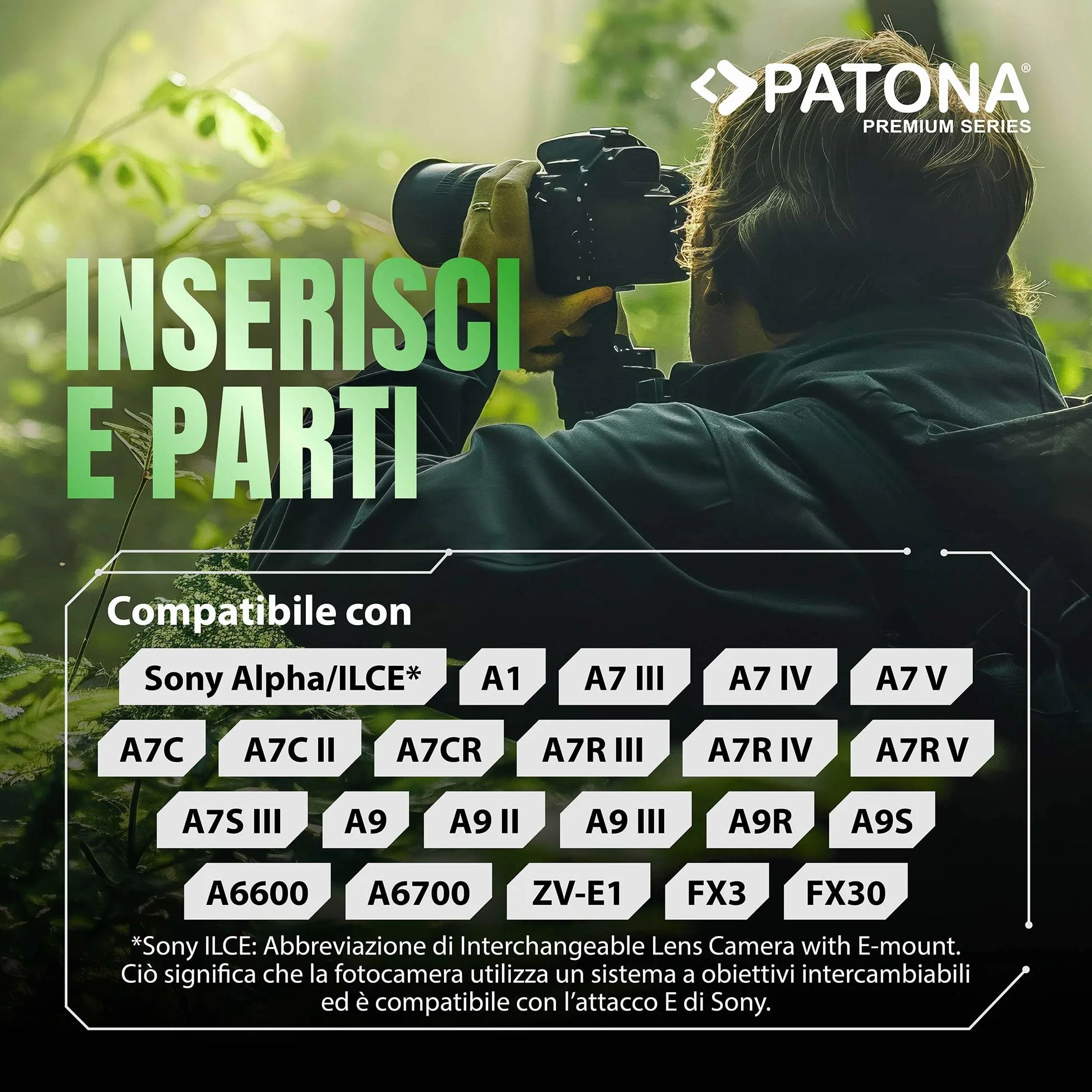 PATONA 2x Premium Batteria NP-FZ100 2400mAh – ricambio per Sony Alpha 6600 6700 7 III/IV 7C II 7CR 7R IV/V A1 FX3 FX30 ZV-E1 – la scelta conveniente per la piattaforma FZ100