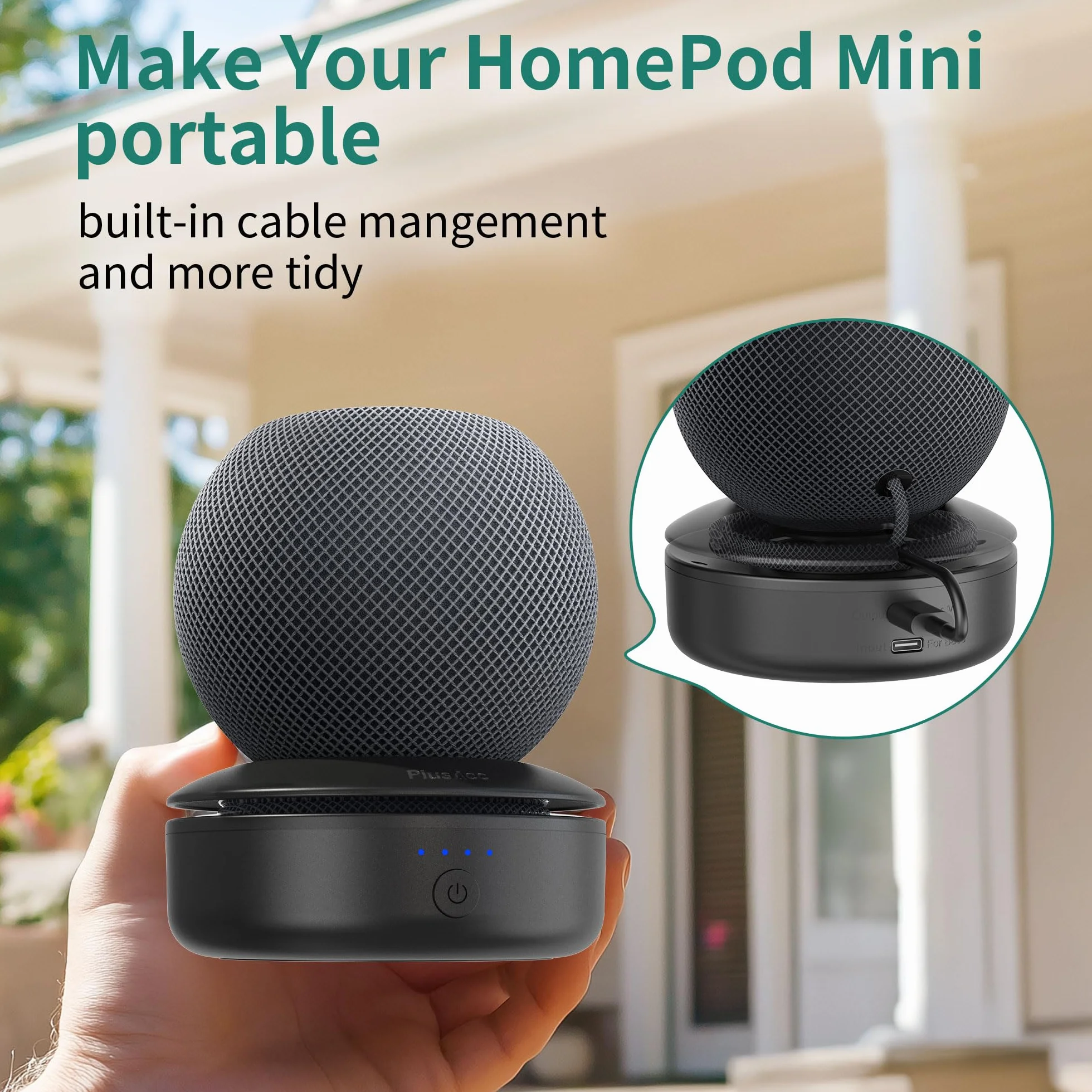 Base batteria compatibile con HomePod Mini PlusAcc ricaricabile 10 ore riproduzione Nero