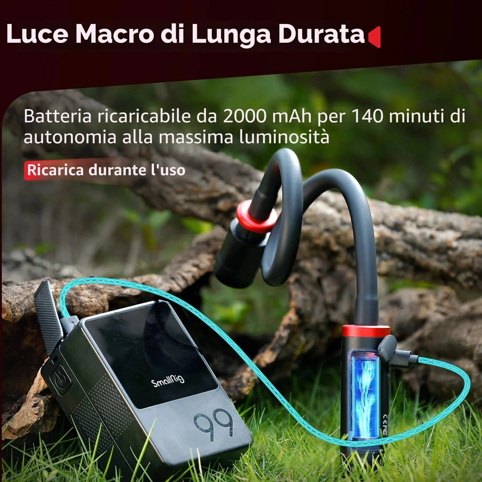 SMALLRIG RM 03 Luce LED per Macrofotografia, Angolo del Fascio Regolabile, 5 Colori 2200K-6500K, Braccio Luce Macro per Fotocamera con Adattatore per Slitta a Contatto Freddo, Impermeabile IP54-5480