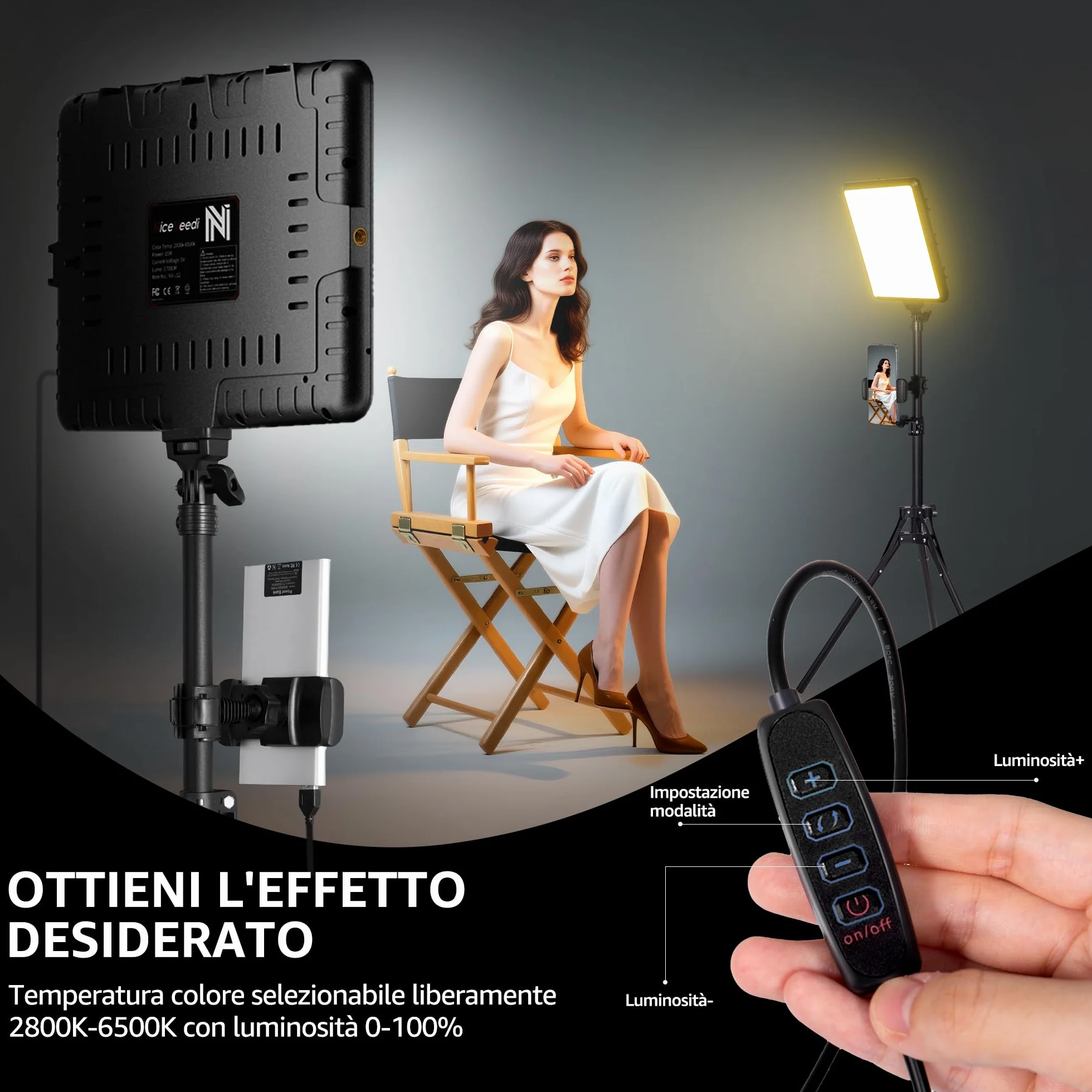 Kit di 2 Luci Video a LED, Luce da Studio Dimmerabile 2800-6500K Kit con Supporto per Treppiede e Supporto per Telefono, Luce Flusso da 185,4 cm per Fotografia Foto di Prodotti, Personaggi, Youtube