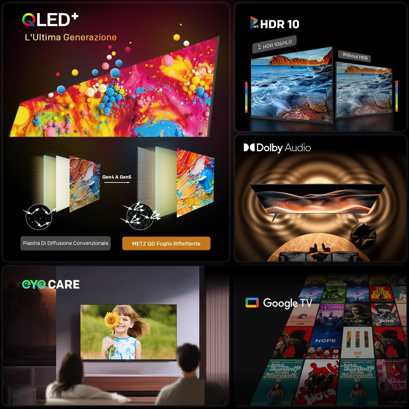 Metz QLED 40" Smart TV FHD MQF7000Z, HDR10, Dolby Audio, Google TV, DVB-T/T2/C/S/S2