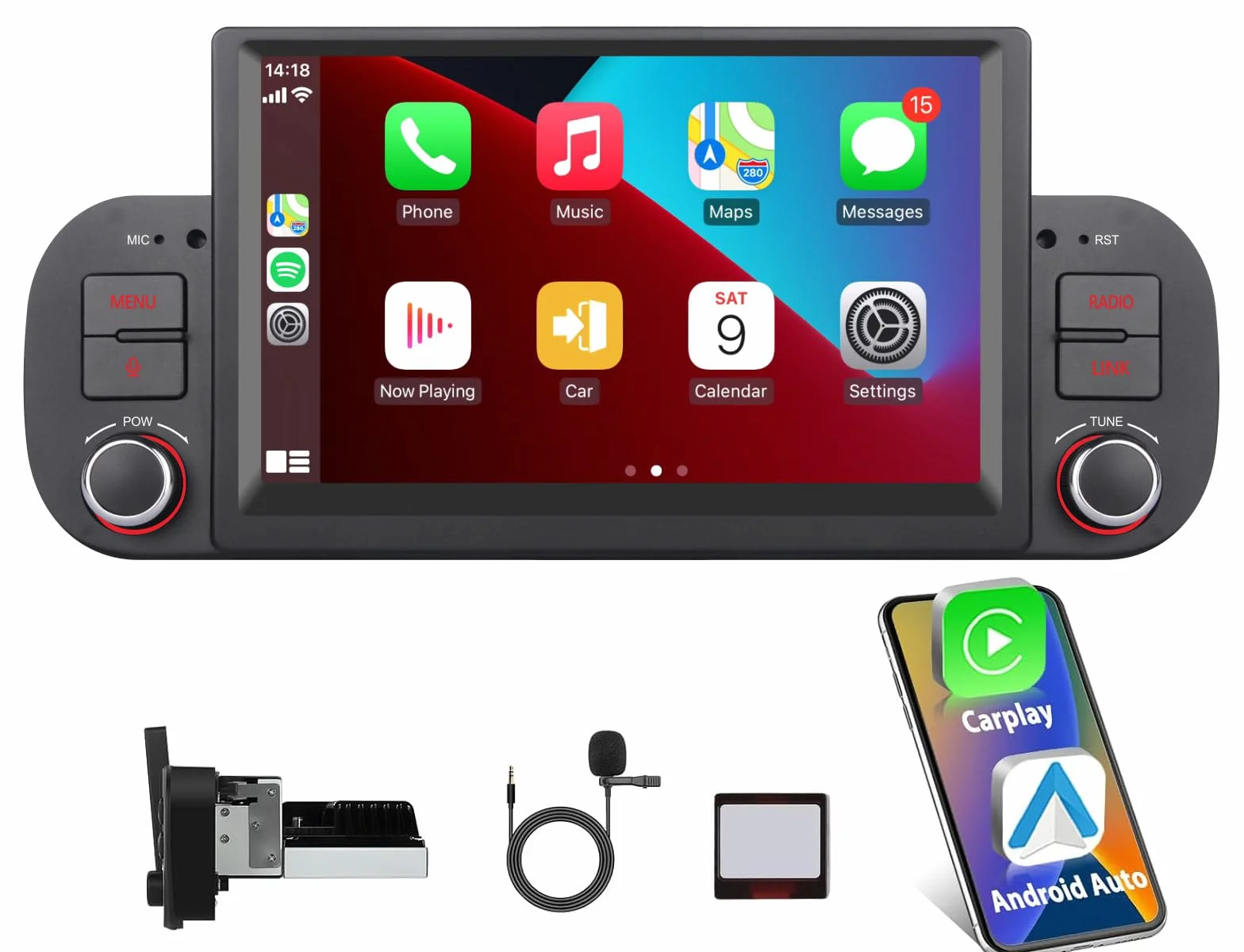 Autoradio per FIAT Panda 2013-2020, Linux Autoradio Panda Support Wireless CarPlay/Android Auto, Stereo Fiat Panda with SWC/Touchscreen/Bluetooth/FM/AM/USB/DSP/RDS/Mirror Link
