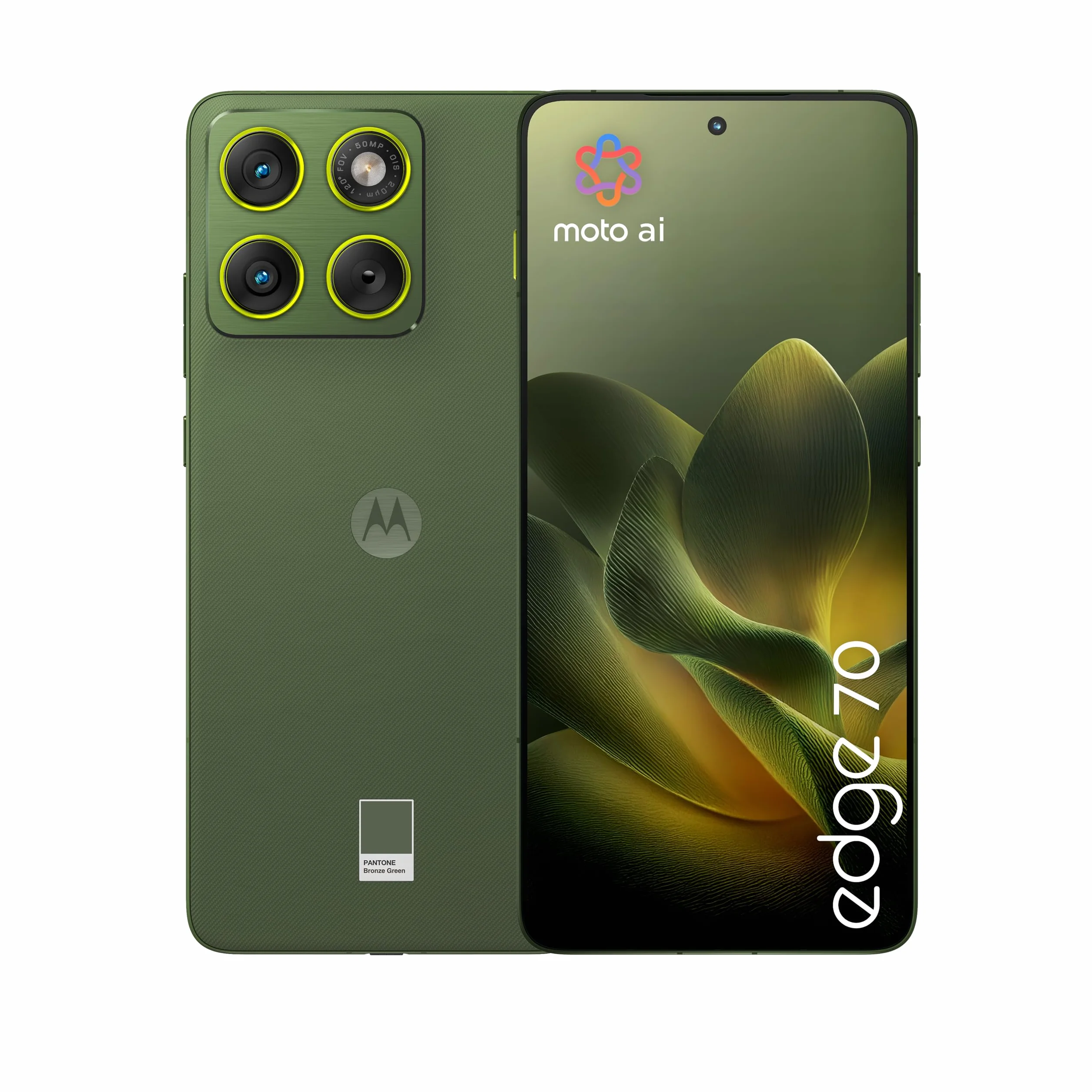 Motorola edge 70 con Moto AI (12/512GB, Tripla fotocamera da 50MP+flicker sensor, selfie 50MP, 4800mAh Silicon-Carbon, Display 6.67" Super HD 120Hz, Android 16), PANTONE Bronze Green