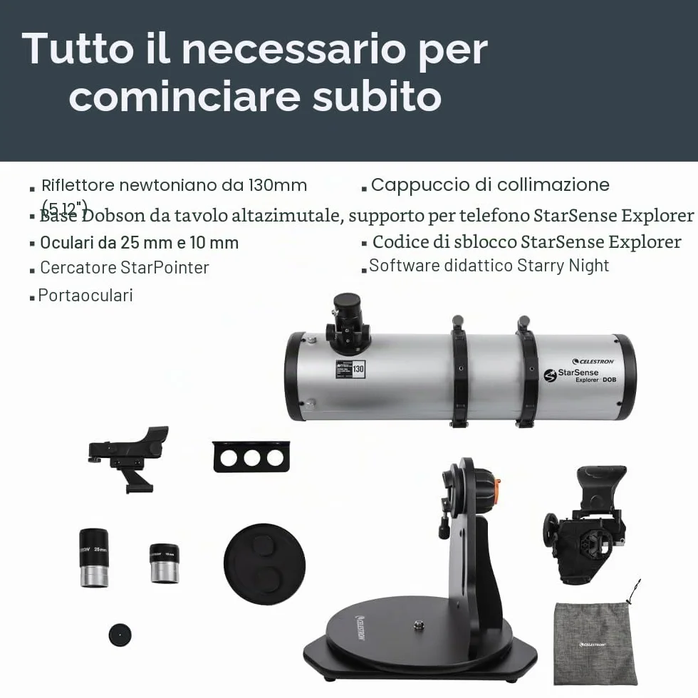 Celestron 22481 StarSense Explorer 130 mm Dobsoniano da tavolo Telescopio compatibile con app per smartphone Funziona con l'app StarSense – Compatibile con iOS/Android