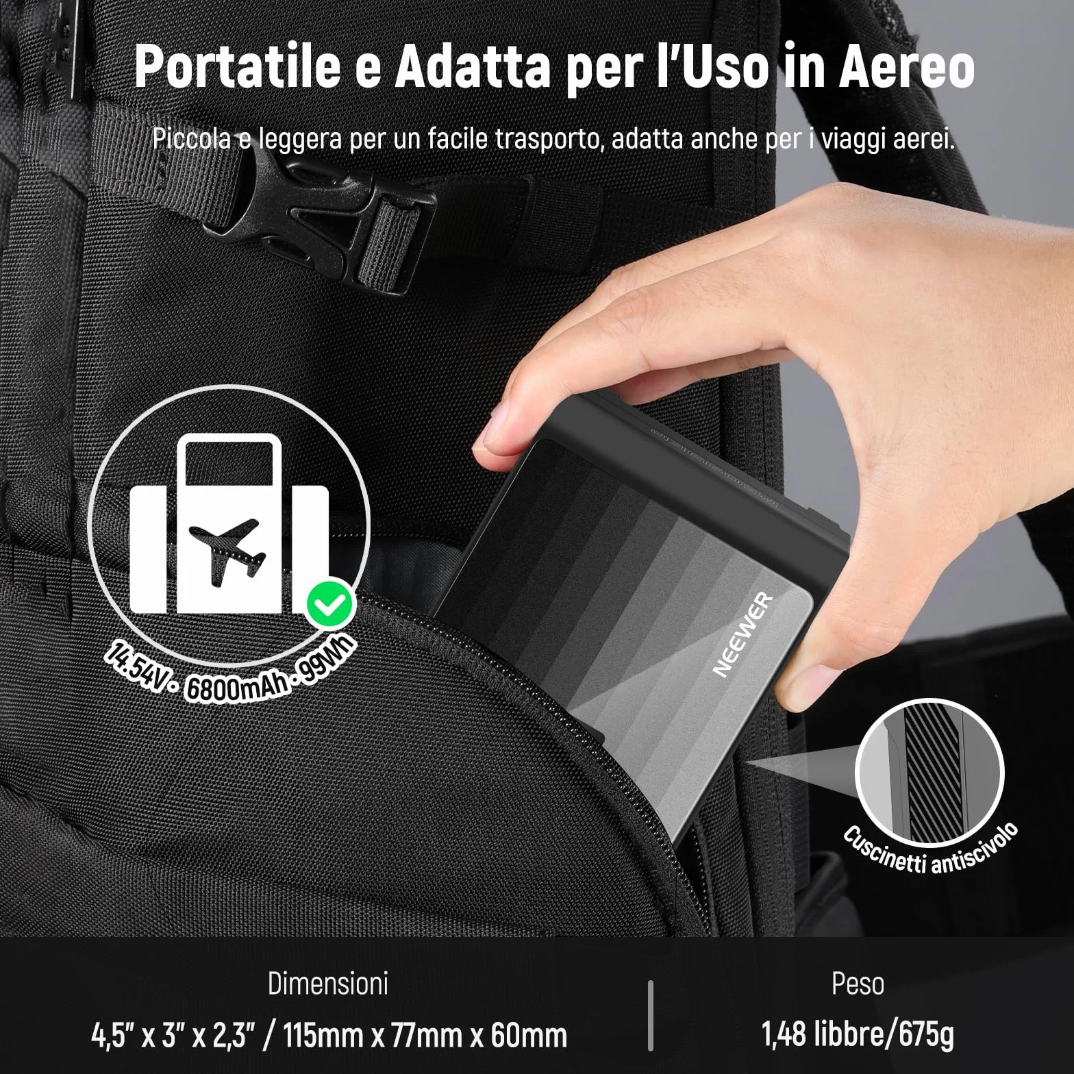 NEEWER PS099EP Mini V Mount Battery, Batteria V Lock 6800mAh 99Wh, Ricarica Rapida PD 100W, Due USB C/D Tap/BP/USB A/Doppio DC/Schermo OLED/Panno Pulizia per Videocamera Fotocamera Monitor Luce Video