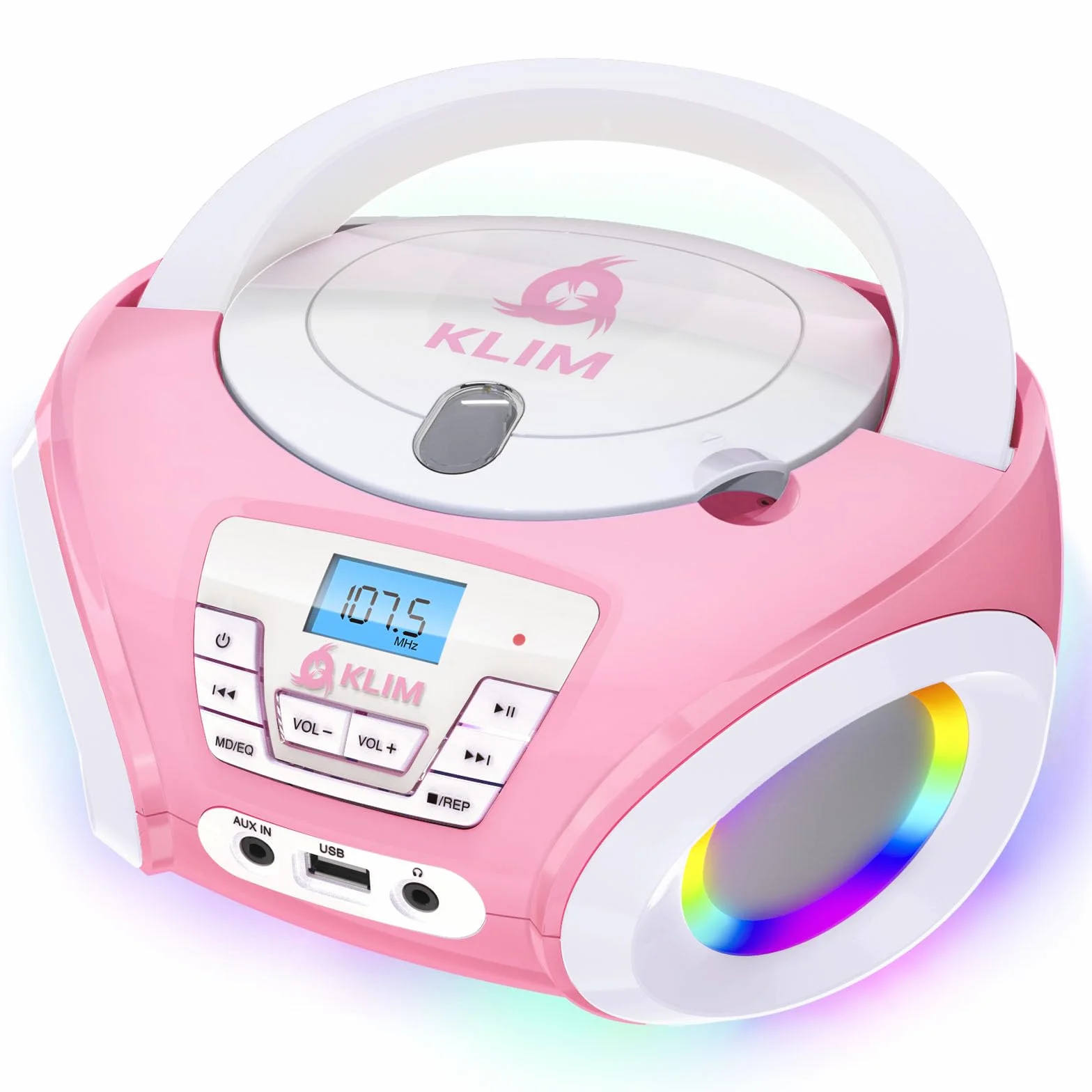 KLIM Candy Kids - Lettore CD portatile, nuova versione con radio FM e altoparlanti, batterie incluse, design rosa carino per bambini e bambini, rosa