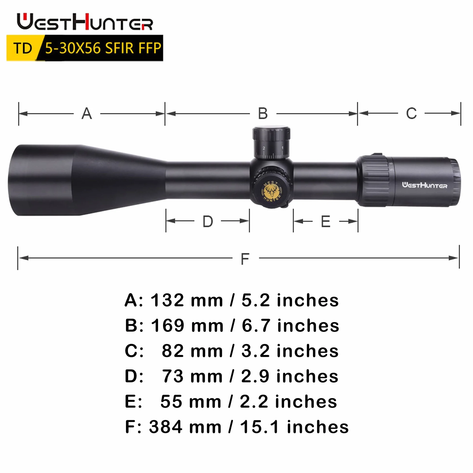 WestHunter Optics TD 5-30x56 SFIR FFP Precision Mirino Telescopico per Tiro di Competizione, Reticolo Illuminato a Primo Piano Focale 1/10 MIL, Tubo da 34mm con Torretta di Azzeramento Stop Zero