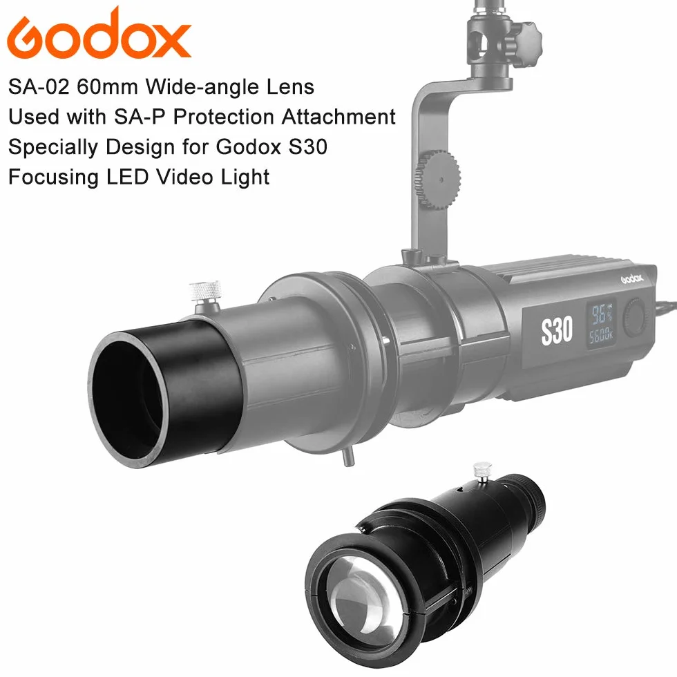 GODOX S30 Attachment +SA-02 Obiettivo 60mm per GODOX S30 LED Video Luce Registrazione Video Fotografia Ripresa Esterna (SA-02)