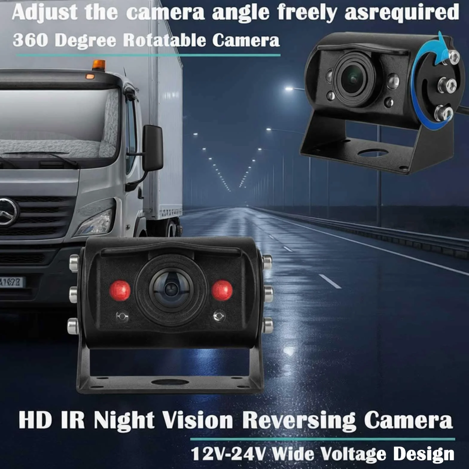 Telecamera posteriore AHD 1080p per veicoli e camion con monitor a 2 schermi divisi da 17,8 cm, 2 telecamere di retromarcia impermeabili per visione notturna con cavo da 15 m per semirimorchio, camper